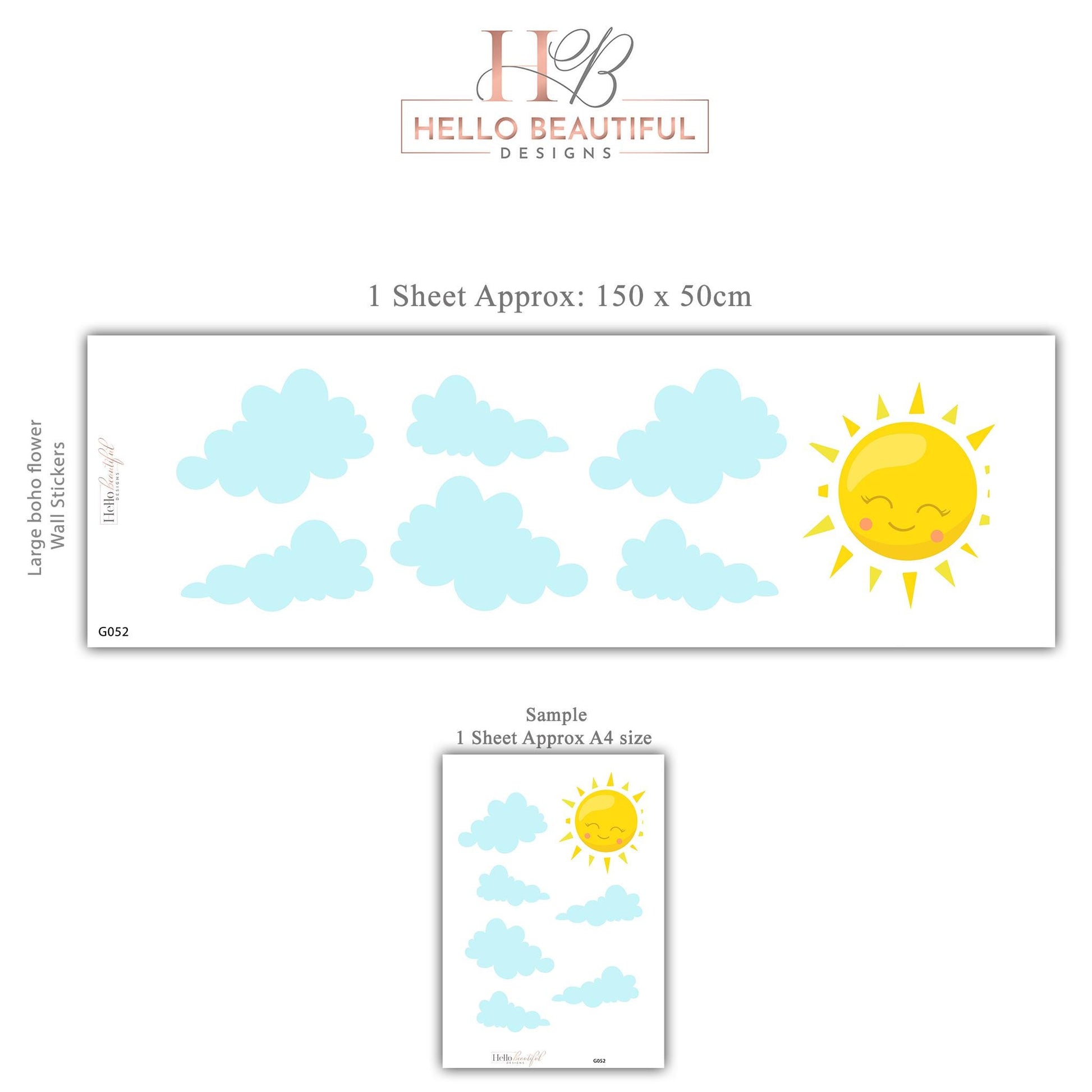 Sun And Clouds Wall Stickers Nursery Decor Sunshine Wall Decals Baby Room Wall Stickers Kids Bedroom Peel And Stick Decor