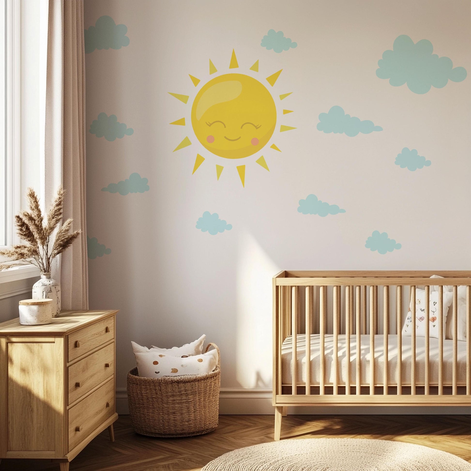 Sun And Clouds Wall Stickers Nursery Decor Sunshine Wall Decals Baby Room Wall Stickers Kids Bedroom Peel And Stick Decor