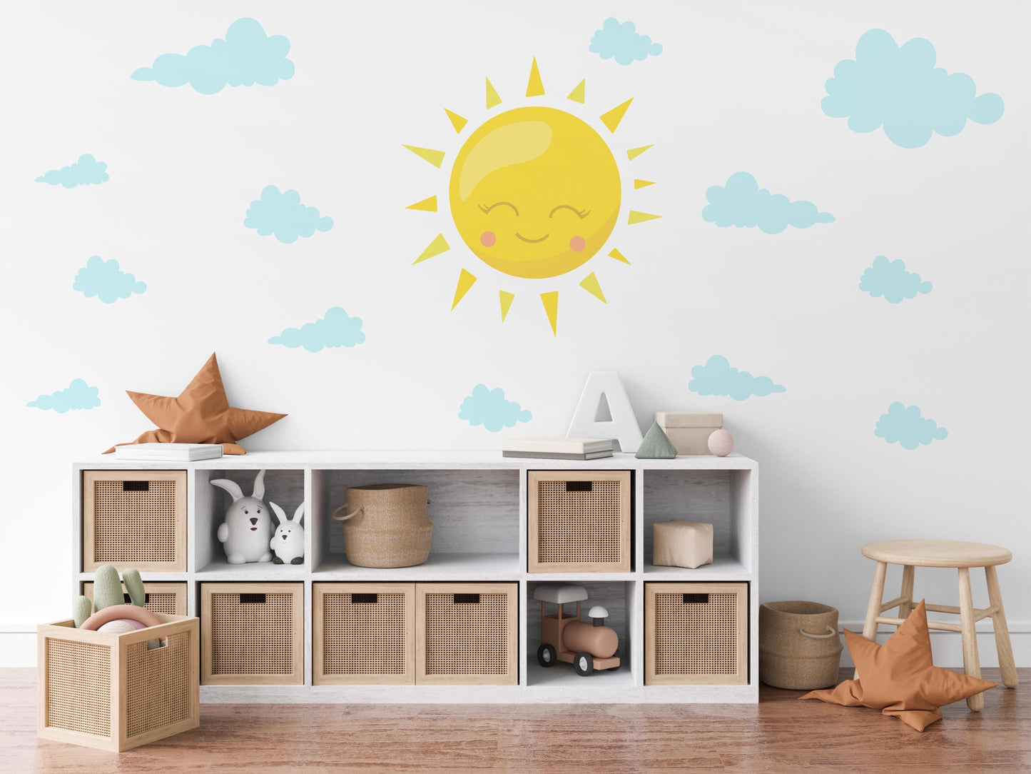 Sun And Clouds Wall Stickers Nursery Decor Sunshine Wall Decals Baby Room Wall Stickers Kids Bedroom Peel And Stick Decor