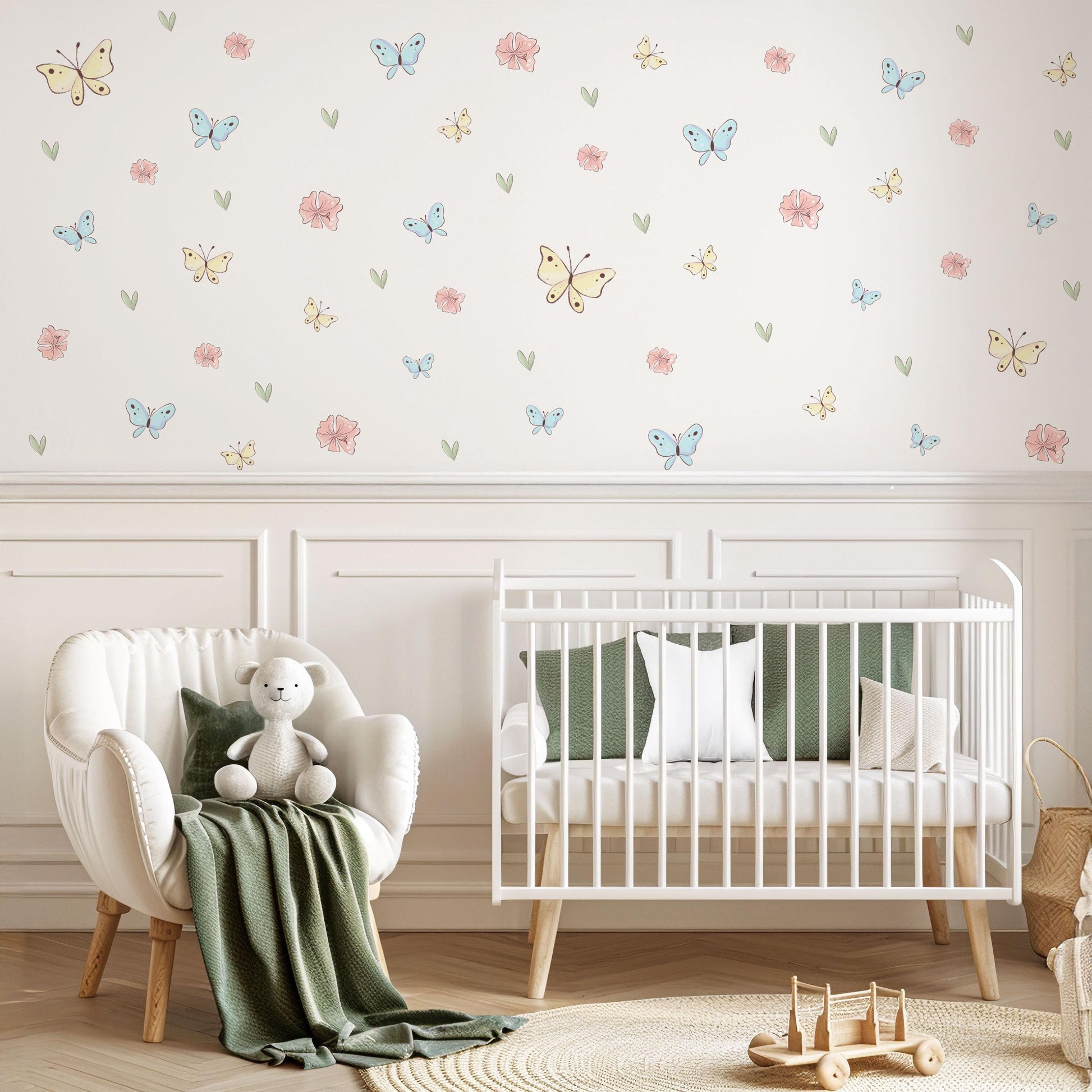 Butterfly Wall Stickers Nursery Decor Pastel Butterfly Decals Floral Wall Stickers Girls Bedroom Peel And Stick Wall Decor