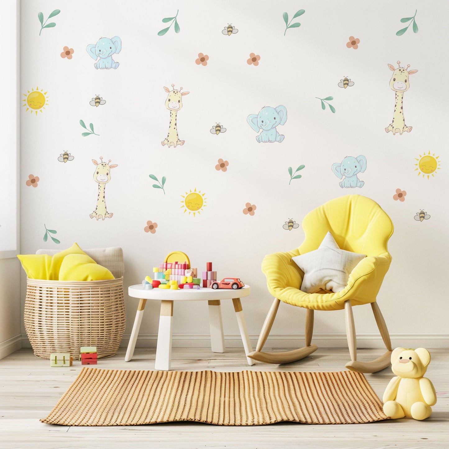 Safari Nursery Wall Stickers Elephant And Giraffe Decals Jungle Animal Wall Decals Baby Nursery Decor Peel And Stick