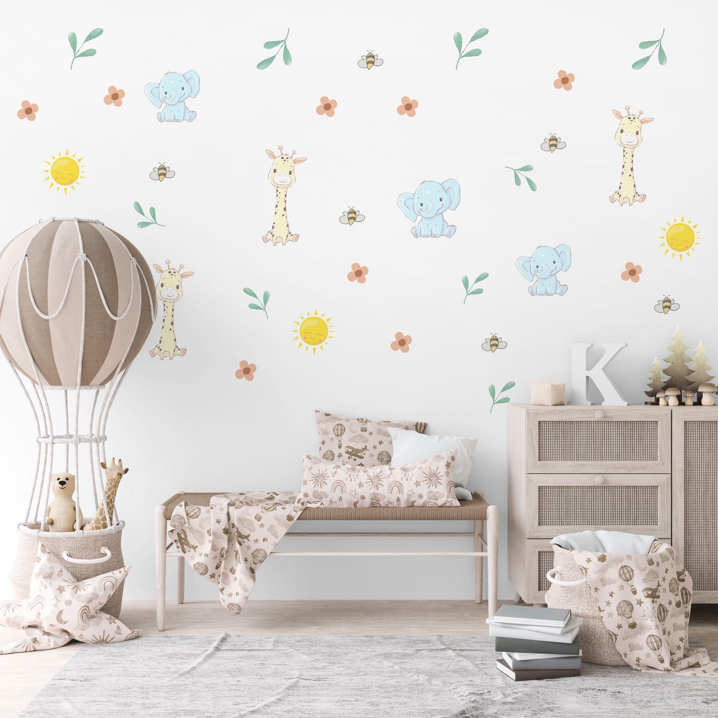 Safari Nursery Wall Stickers Elephant And Giraffe Decals Jungle Animal Wall Decals Baby Nursery Decor Peel And Stick