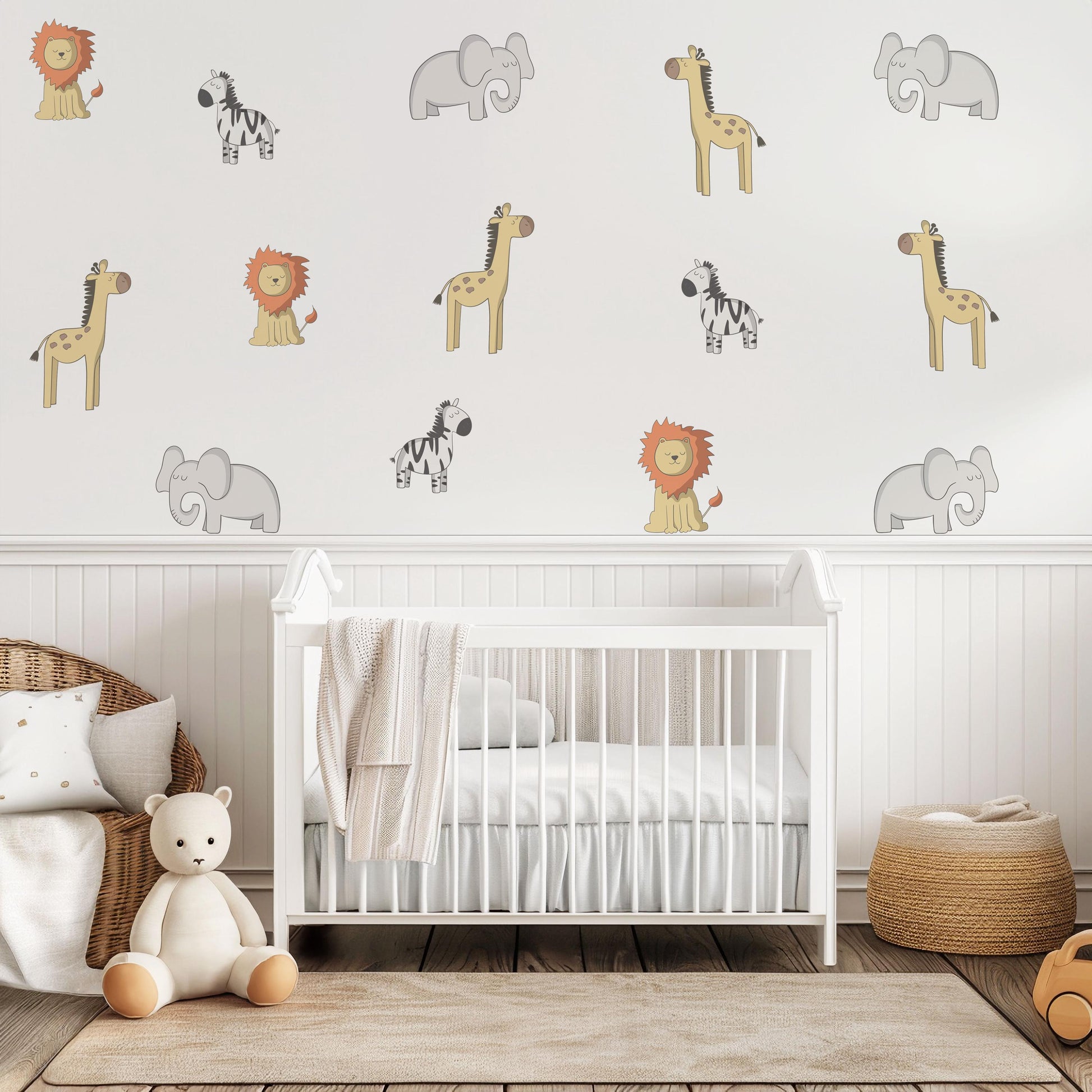 Safari Animal Wall Stickers, Lion Zebra Giraffe Elephant Wall Decals, Jungle Nursery Decor, Baby Safari Wall Art, Kids Bedroom Stickers