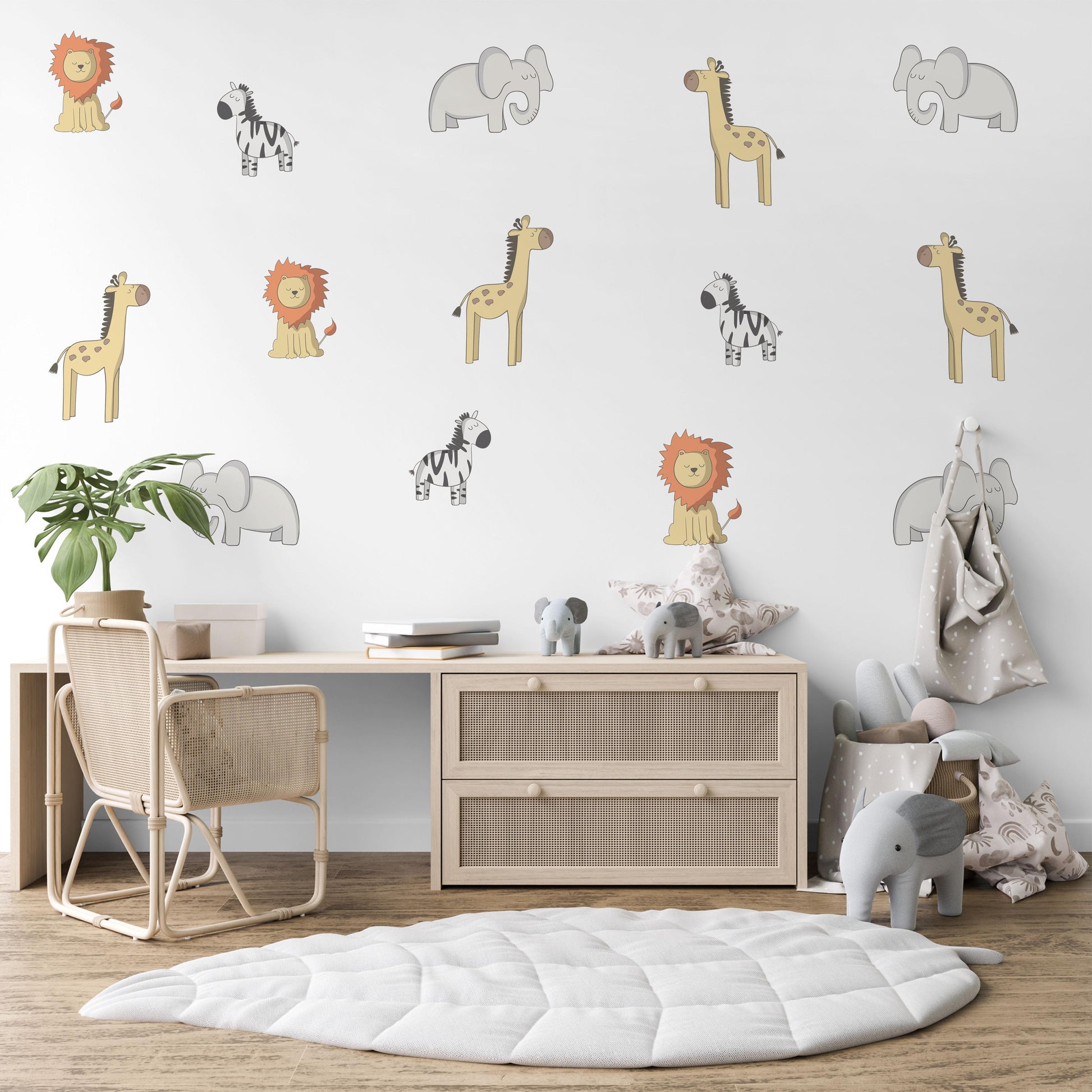 Safari Animal Wall Stickers, Lion Zebra Giraffe Elephant Wall Decals, Jungle Nursery Decor, Baby Safari Wall Art, Kids Bedroom Stickers