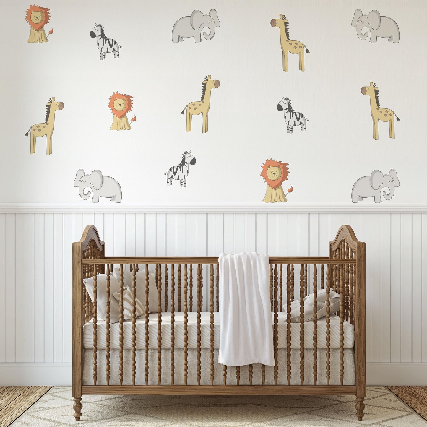 Safari Animal Wall Stickers, Lion Zebra Giraffe Elephant Wall Decals, Jungle Nursery Decor, Baby Safari Wall Art, Kids Bedroom Stickers