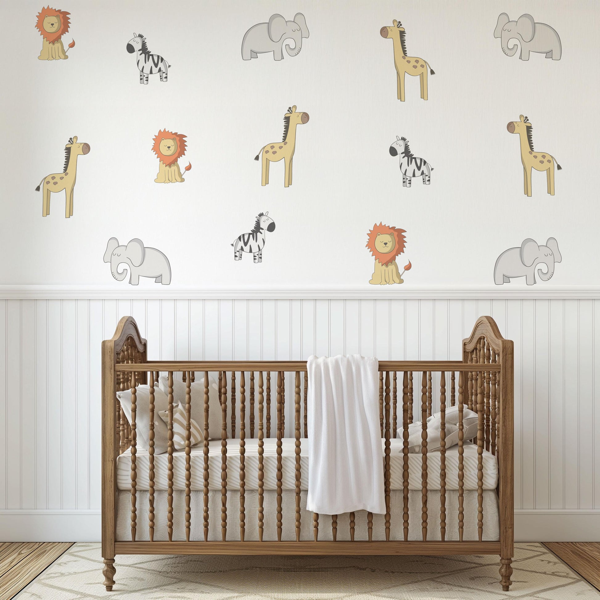 Safari Animal Wall Stickers, Lion Zebra Giraffe Elephant Wall Decals, Jungle Nursery Decor, Baby Safari Wall Art, Kids Bedroom Stickers