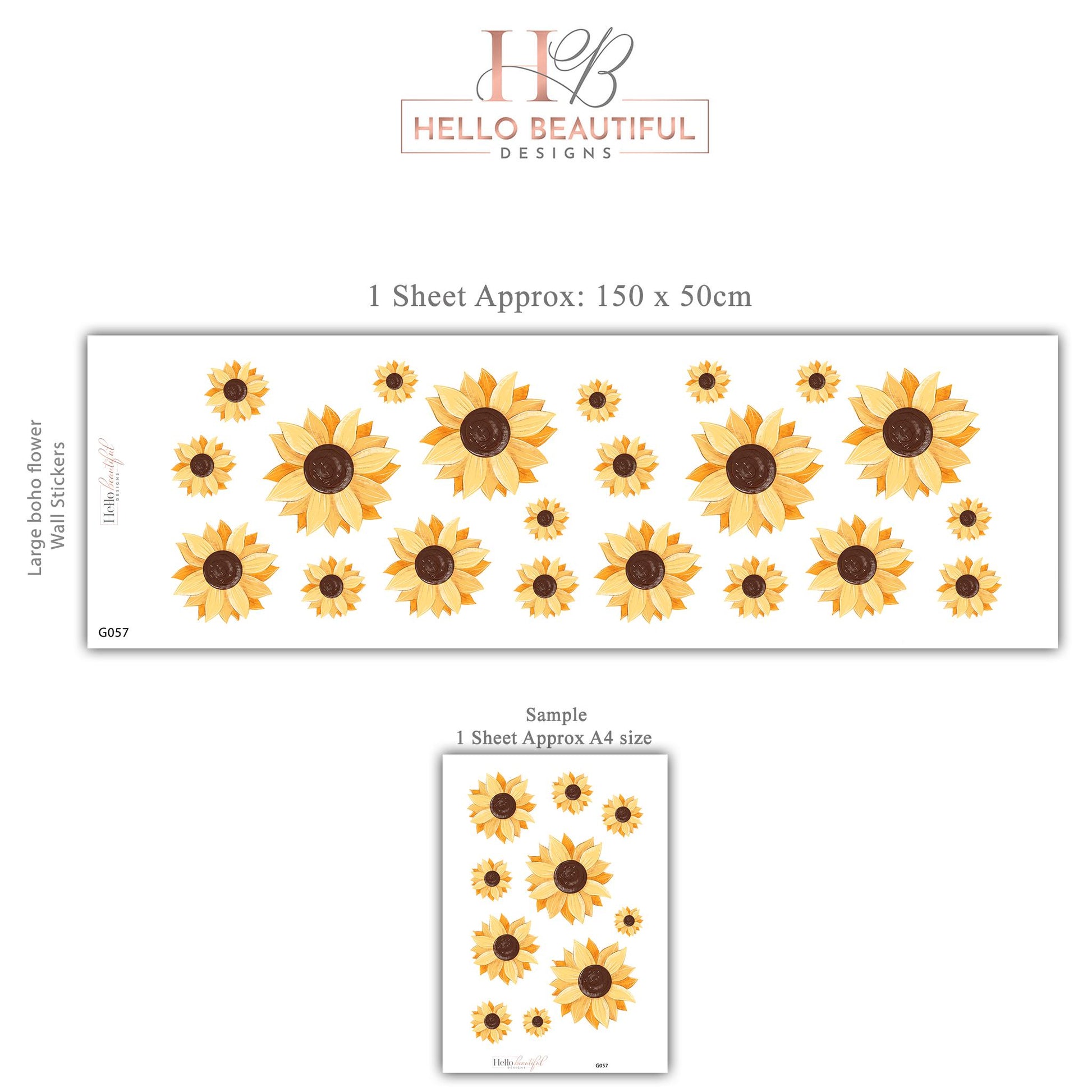 Sunflower Wall Stickers, Sunflower Nursery Decor, Boho Floral Wall Decals, Yellow Flower Wall Art, Peel And Stick Nursery Stickers