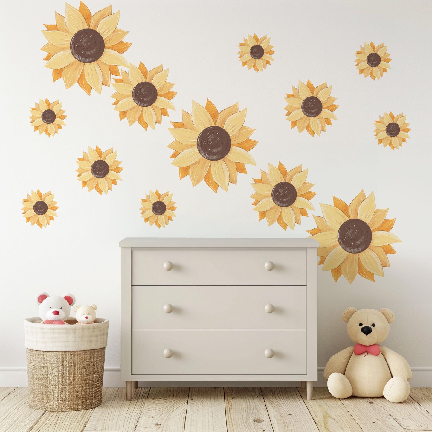 Sunflower Wall Stickers, Sunflower Nursery Decor, Boho Floral Wall Decals, Yellow Flower Wall Art, Peel And Stick Nursery Stickers