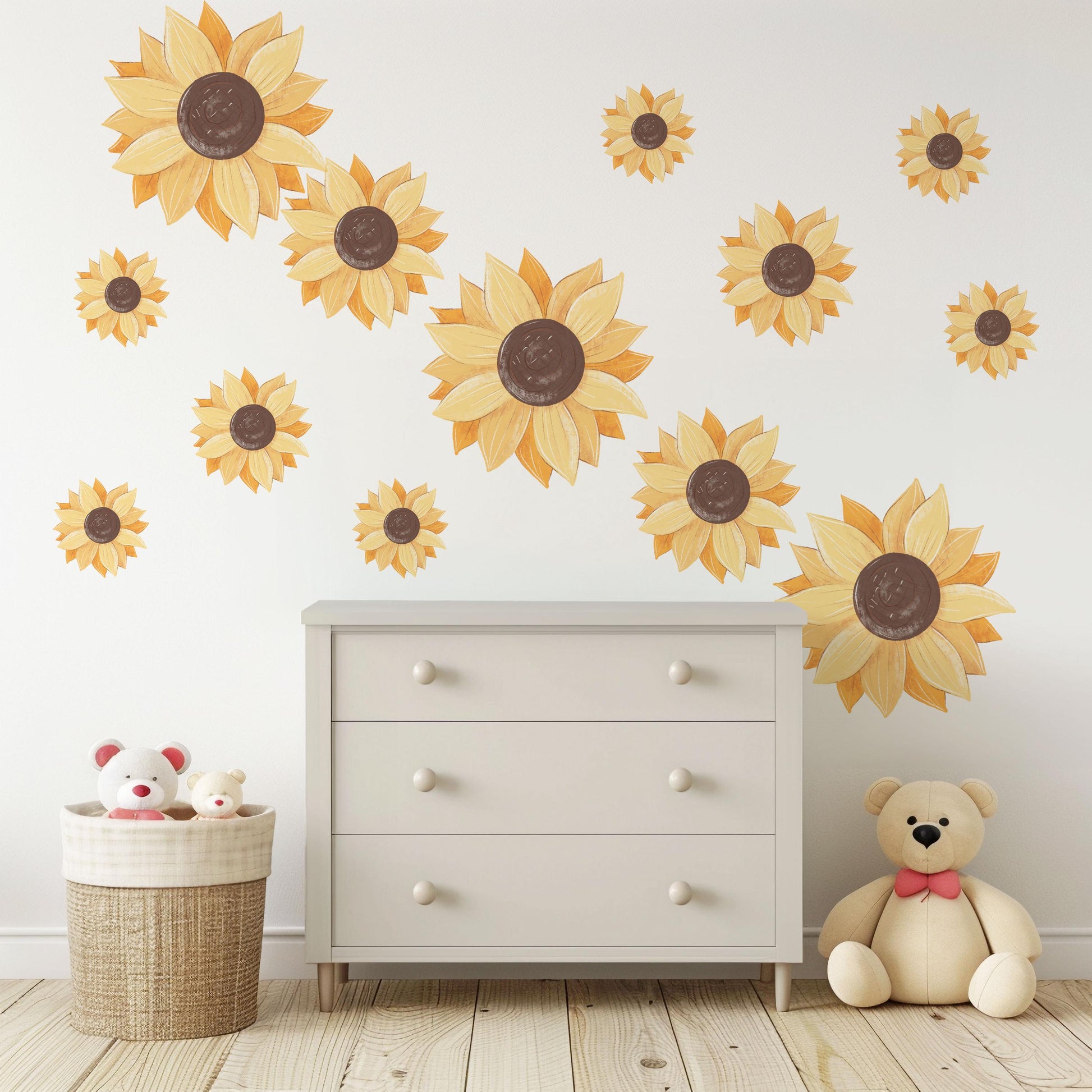 Sunflower Wall Stickers, Sunflower Nursery Decor, Boho Floral Wall Decals, Yellow Flower Wall Art, Peel And Stick Nursery Stickers