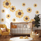 Sunflower Wall Stickers, Sunflower Nursery Decor, Boho Floral Wall Decals, Yellow Flower Wall Art, Peel And Stick Nursery Stickers