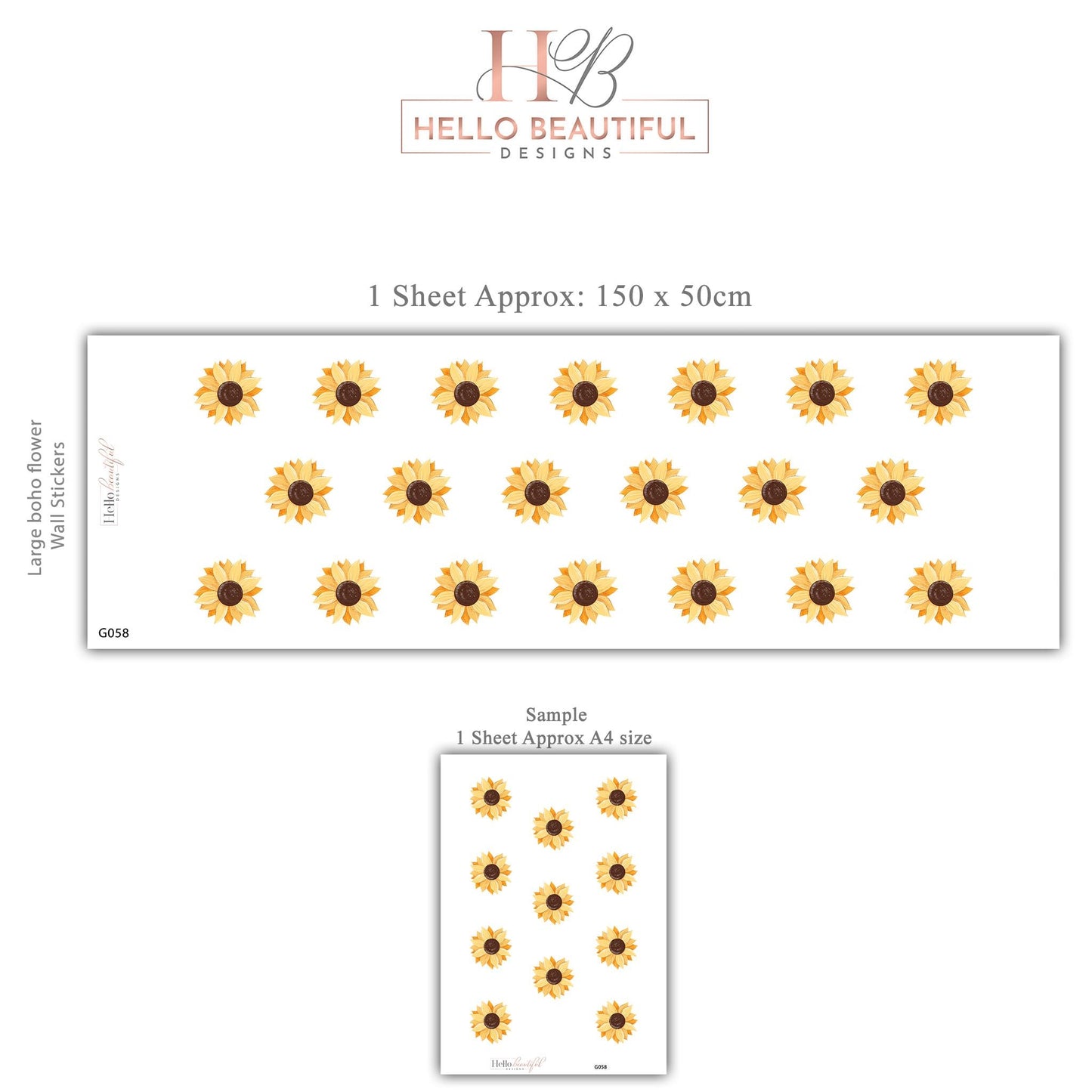 Sunflower Wall Stickers, Boho Sunflower Nursery Decor, Floral Wall Decals, Peel And Stick Flower Stickers, Neutral Nursery Wall Art