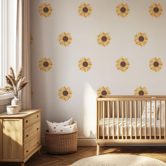 Sunflower Wall Stickers, Boho Sunflower Nursery Decor, Floral Wall Decals, Peel And Stick Flower Stickers, Neutral Nursery Wall Art