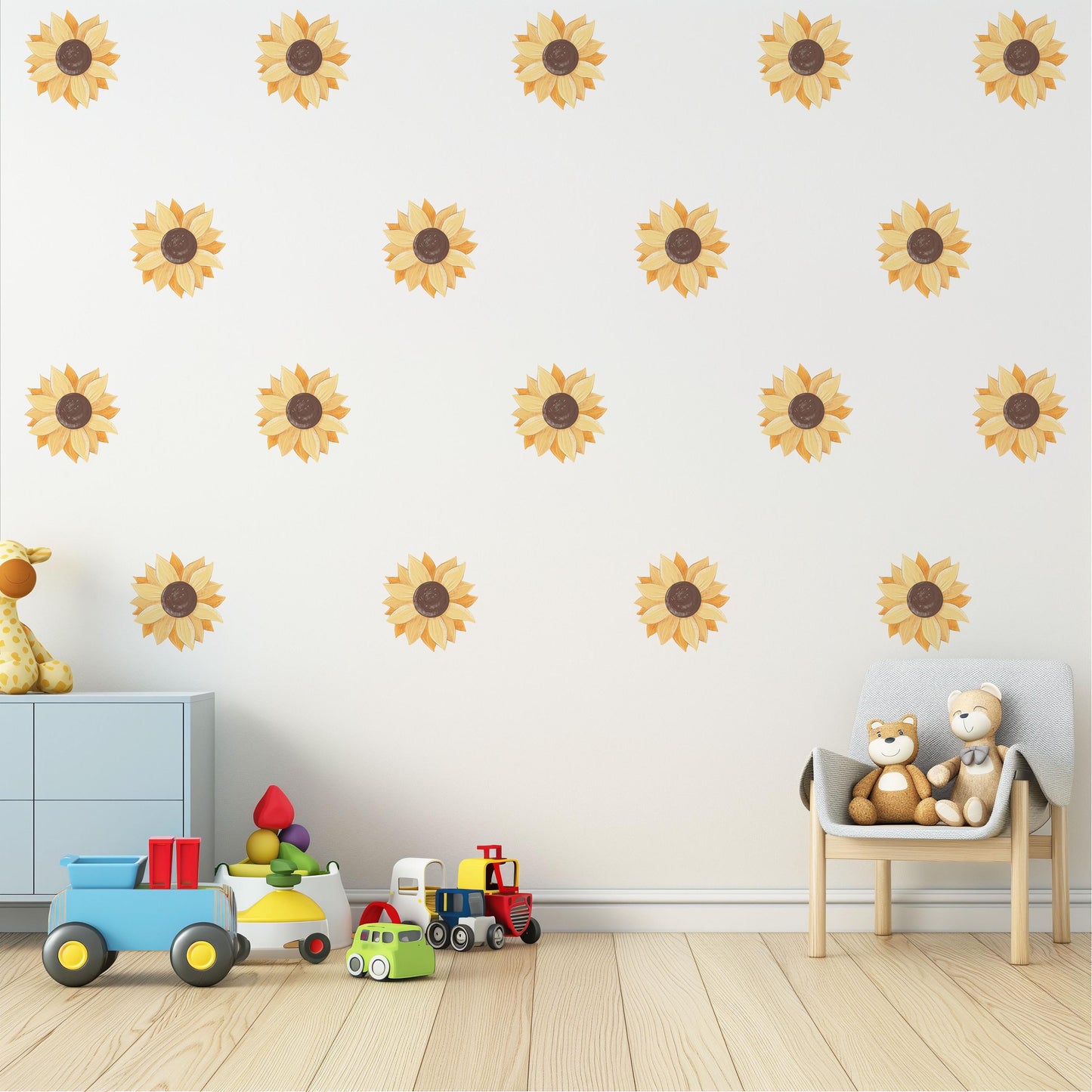 Sunflower Wall Stickers, Boho Sunflower Nursery Decor, Floral Wall Decals, Peel And Stick Flower Stickers, Neutral Nursery Wall Art