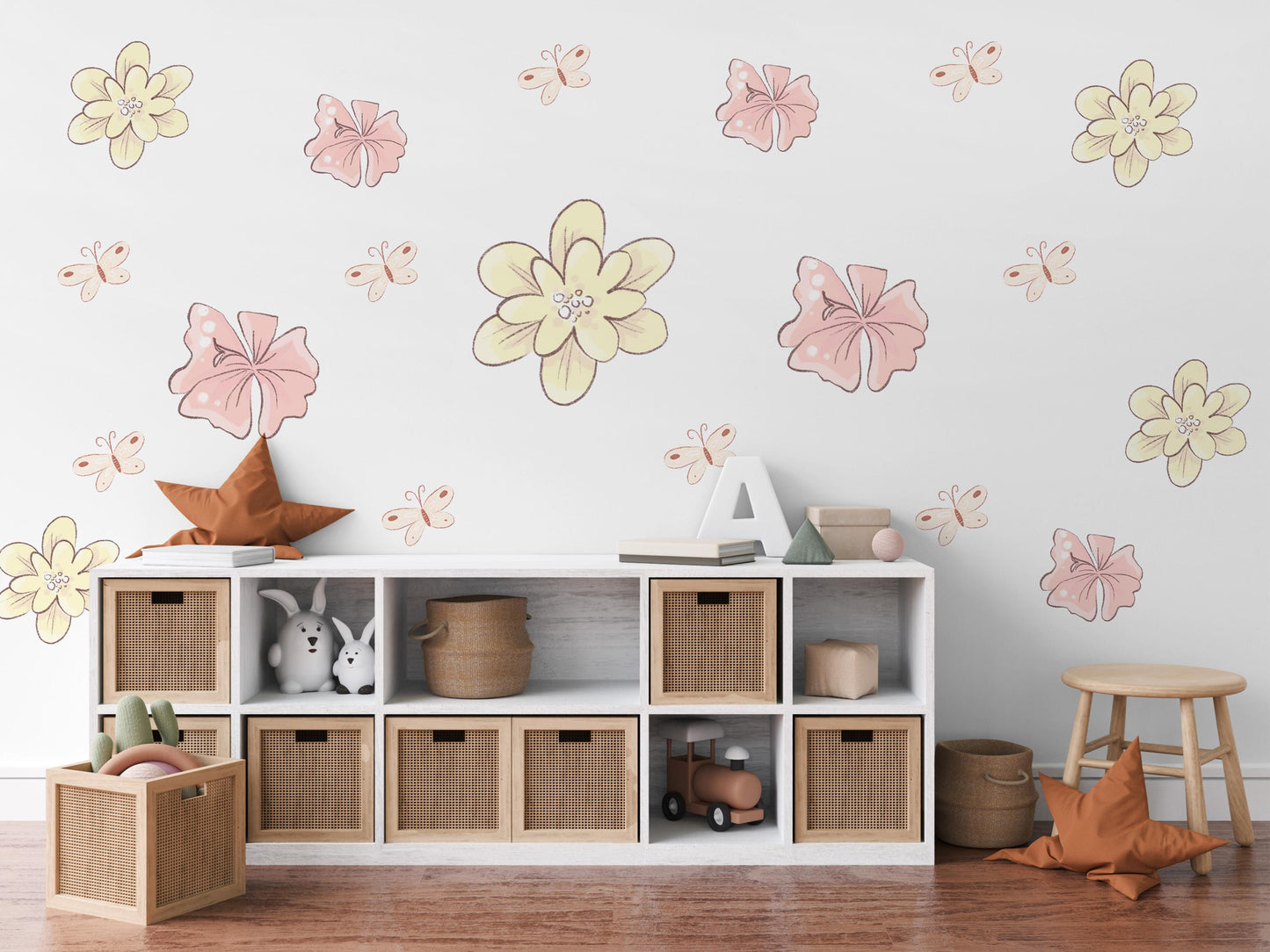 Butterfly Flower Wall Stickers, Pastel Floral Nursery Decor, Peel And Stick Wall Decals, Girls Bedroom Wall Art, Butterfly Nursery Stickers