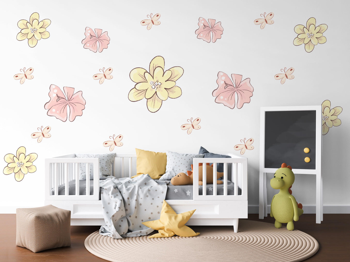 Butterfly Flower Wall Stickers, Pastel Floral Nursery Decor, Peel And Stick Wall Decals, Girls Bedroom Wall Art, Butterfly Nursery Stickers