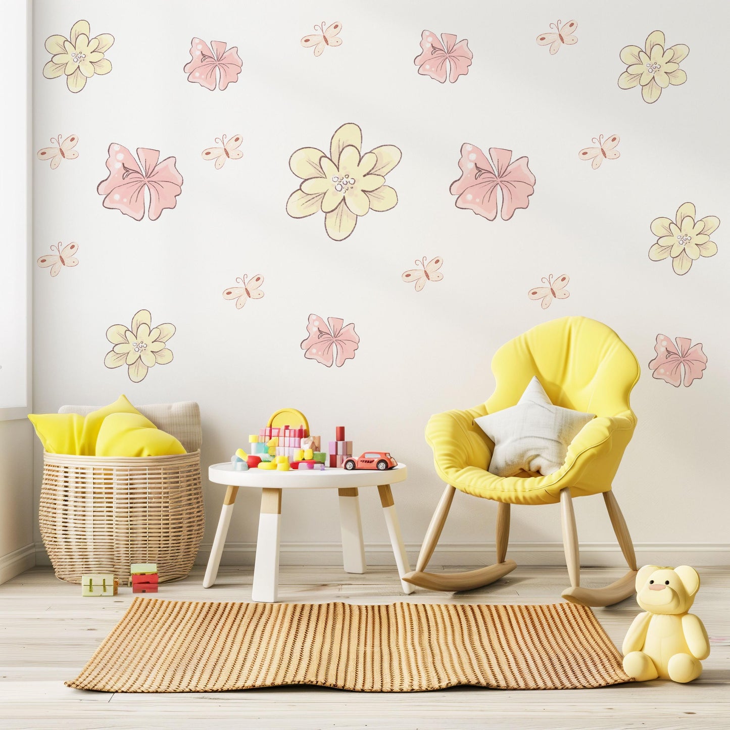 Butterfly Flower Wall Stickers, Pastel Floral Nursery Decor, Peel And Stick Wall Decals, Girls Bedroom Wall Art, Butterfly Nursery Stickers