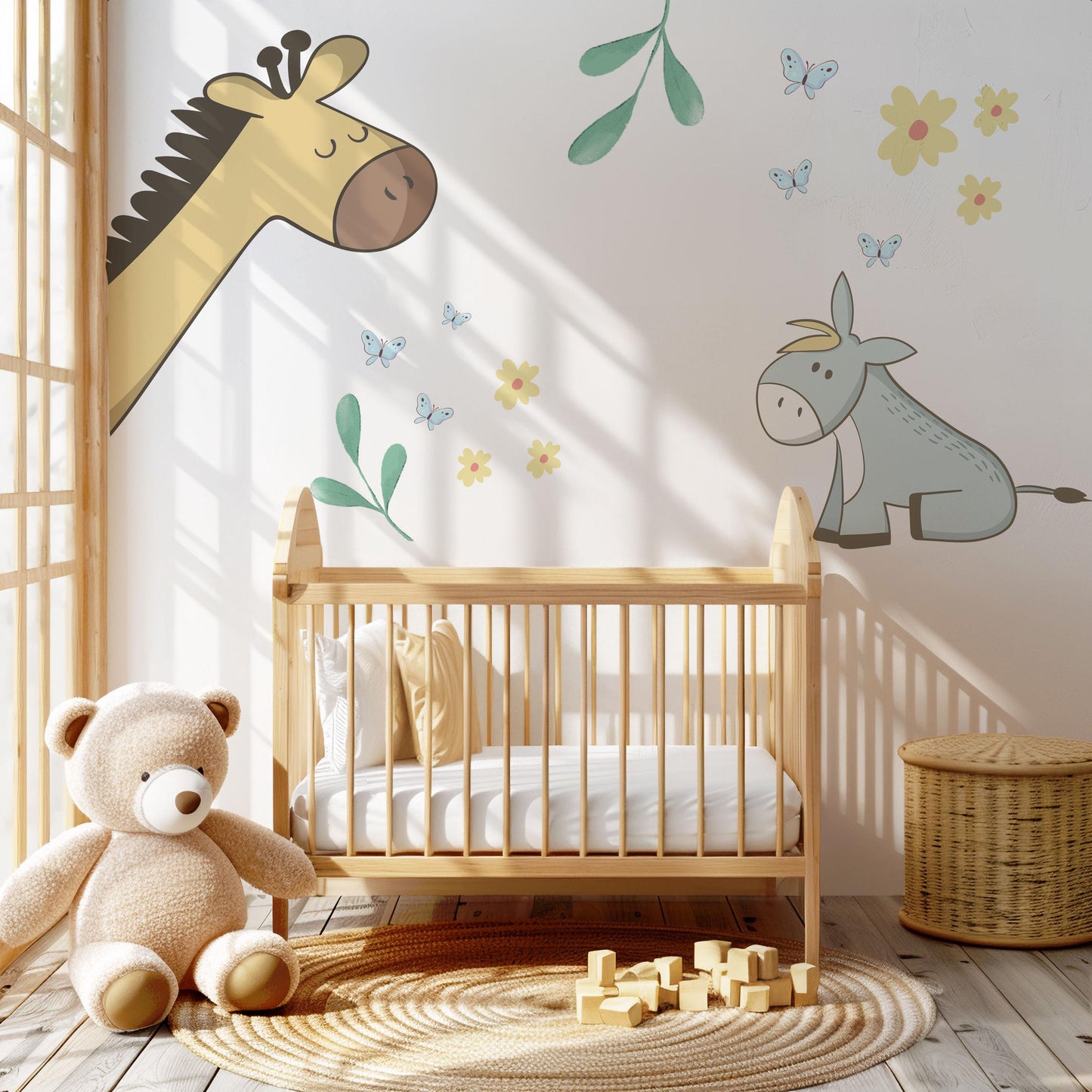 Giraffe Donkey Wall Stickers Safari Nursery Wall Decals Neutral Animal Nursery Decor Peel And Stick Baby Room Stickers Boho Nursery Wall Art