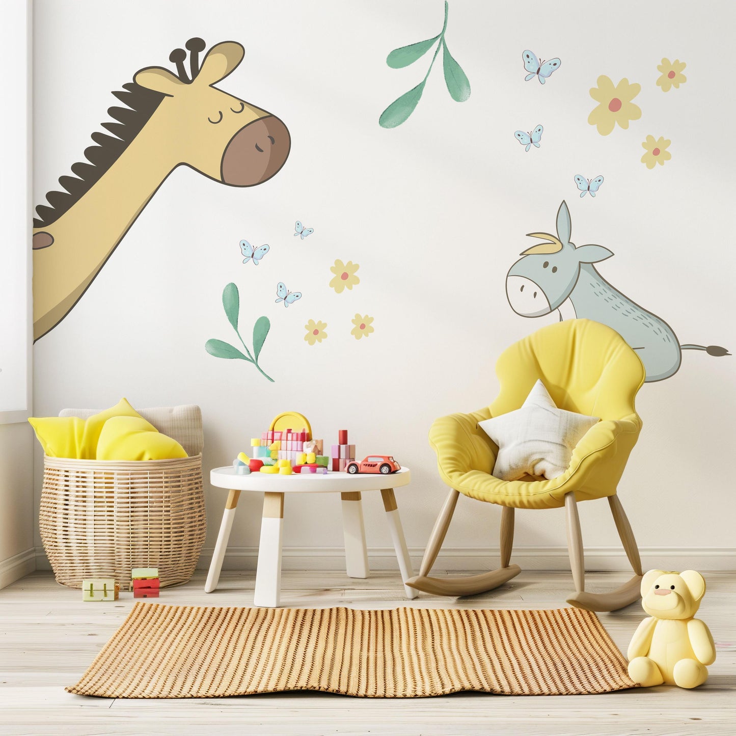 Giraffe Donkey Wall Stickers Safari Nursery Wall Decals Neutral Animal Nursery Decor Peel And Stick Baby Room Stickers Boho Nursery Wall Art