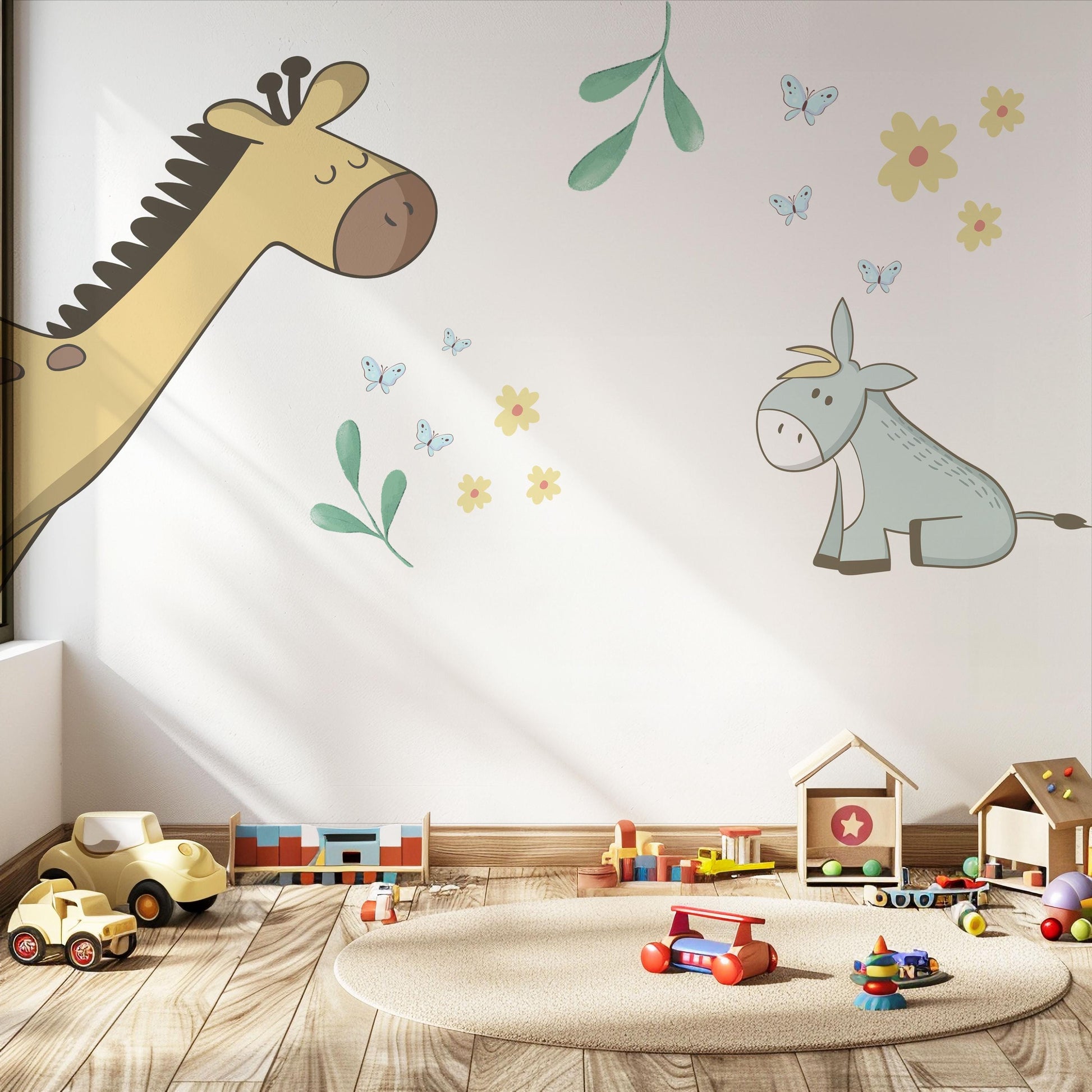 Giraffe Donkey Wall Stickers Safari Nursery Wall Decals Neutral Animal Nursery Decor Peel And Stick Baby Room Stickers Boho Nursery Wall Art