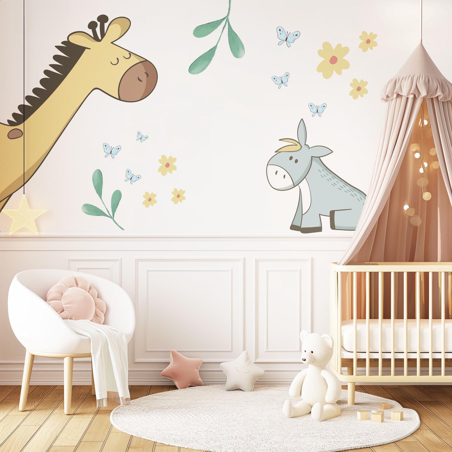 Giraffe Donkey Wall Stickers Safari Nursery Wall Decals Neutral Animal Nursery Decor Peel And Stick Baby Room Stickers Boho Nursery Wall Art