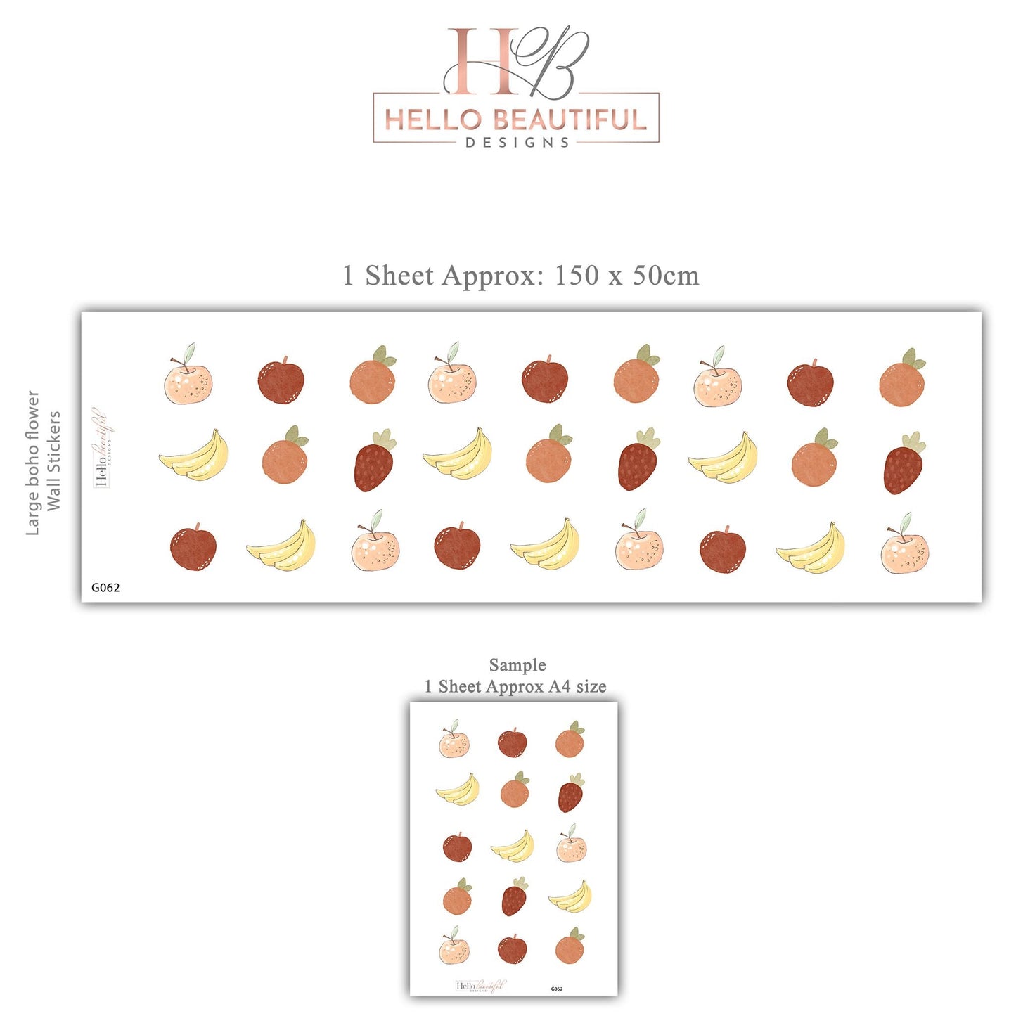 Fruit Wall Stickers, Nursery Fruit Wall Decals, Banana Strawberry Orange Stickers, Playroom Wall Decor, Peel And Stick Kids Room Decor