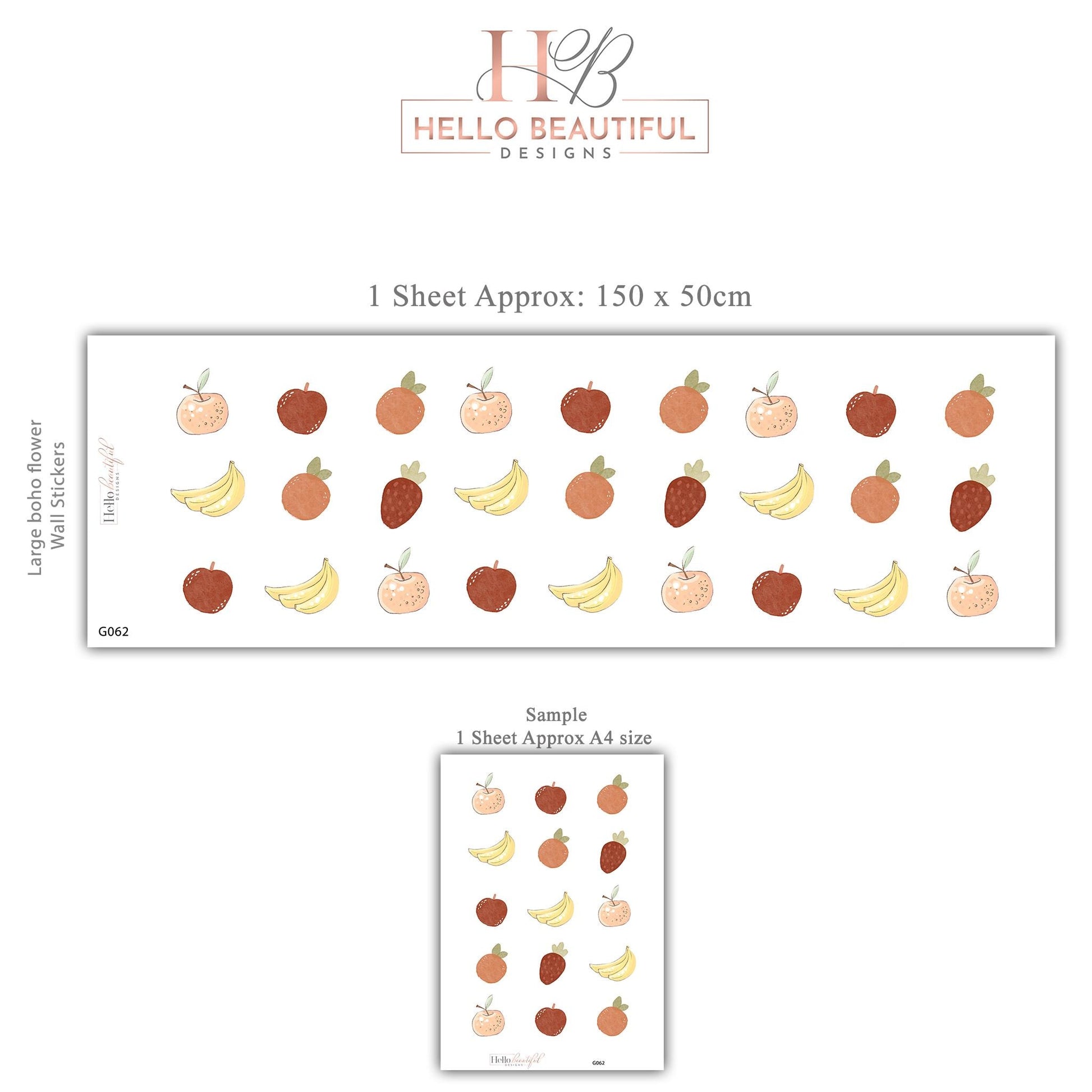 Fruit Wall Stickers, Nursery Fruit Wall Decals, Banana Strawberry Orange Stickers, Playroom Wall Decor, Peel And Stick Kids Room Decor