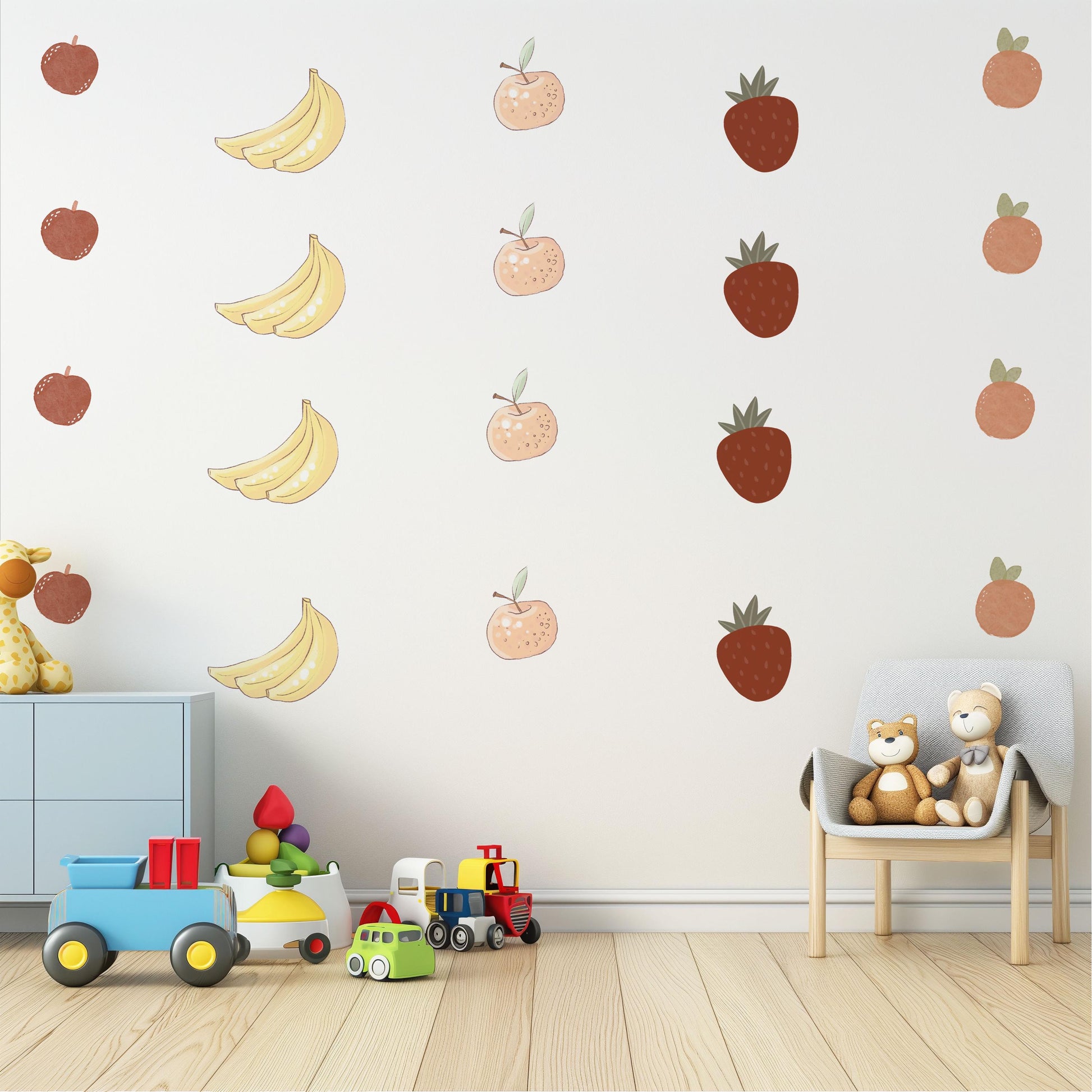 Fruit Wall Stickers, Nursery Fruit Wall Decals, Banana Strawberry Orange Stickers, Playroom Wall Decor, Peel And Stick Kids Room Decor