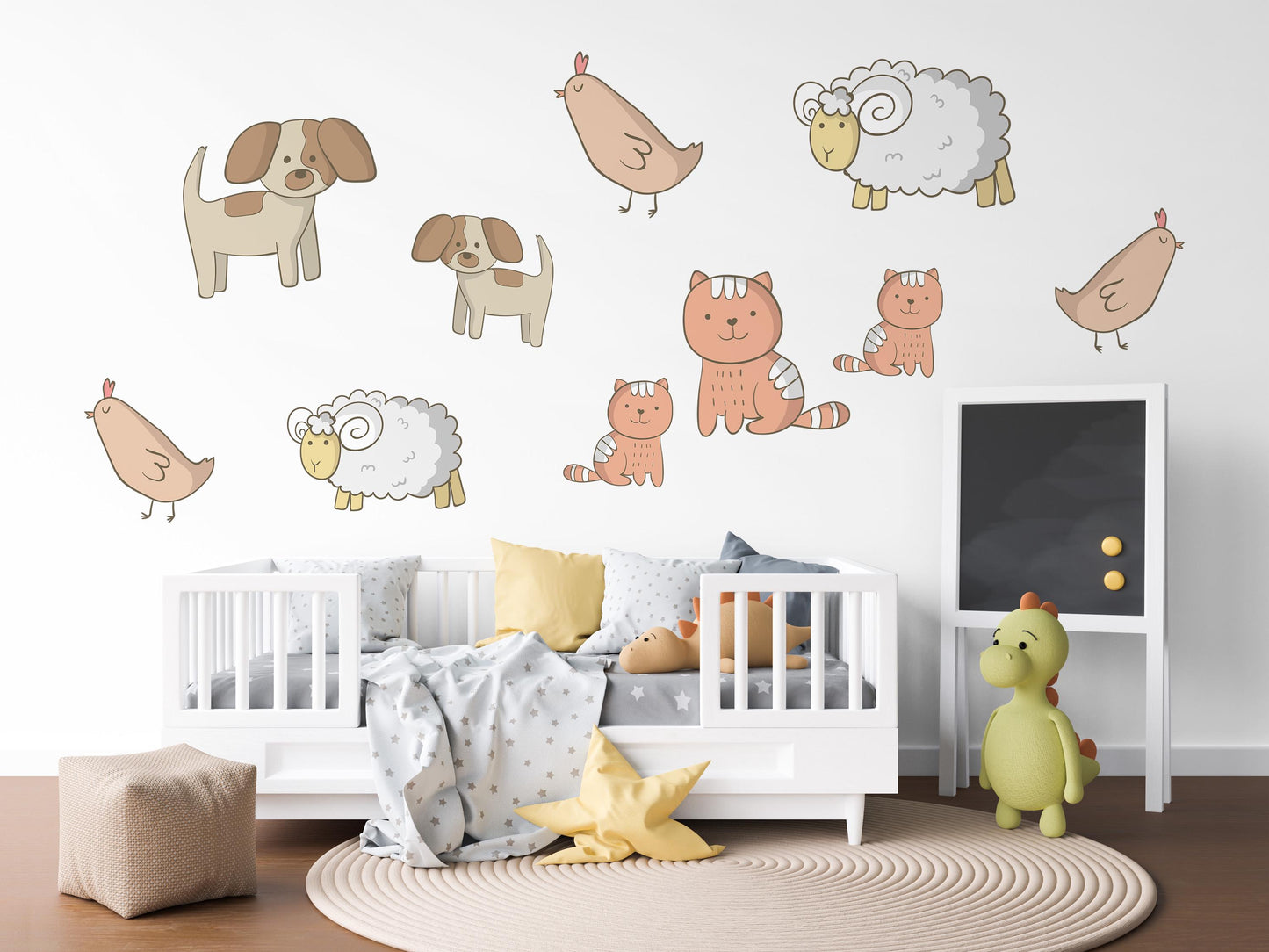 Farm Animal Wall Stickers, Nursery Animal Wall Decals Sheep Dog Cat Chicken Stickers, Farmyard Nursery Decor, Peel And Stick Kids Room Decor