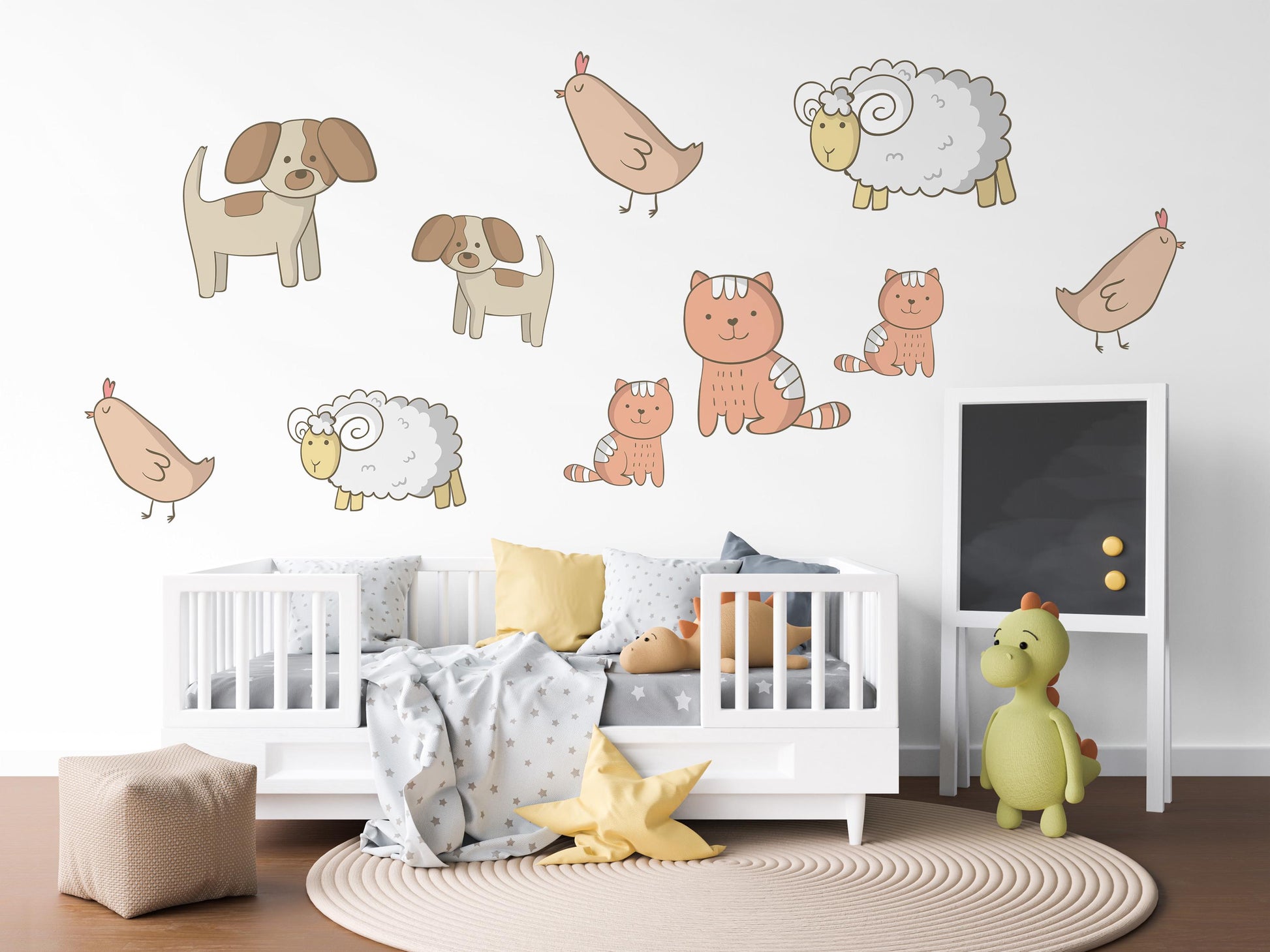 Farm Animal Wall Stickers, Nursery Animal Wall Decals Sheep Dog Cat Chicken Stickers, Farmyard Nursery Decor, Peel And Stick Kids Room Decor