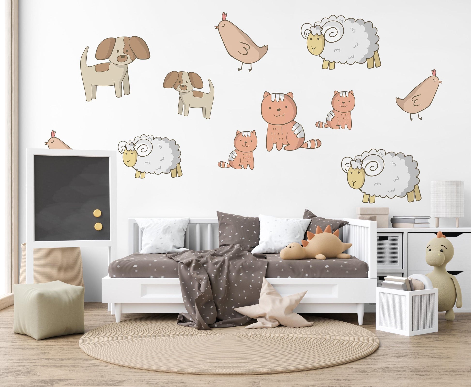 Farm Animal Wall Stickers, Nursery Animal Wall Decals Sheep Dog Cat Chicken Stickers, Farmyard Nursery Decor, Peel And Stick Kids Room Decor