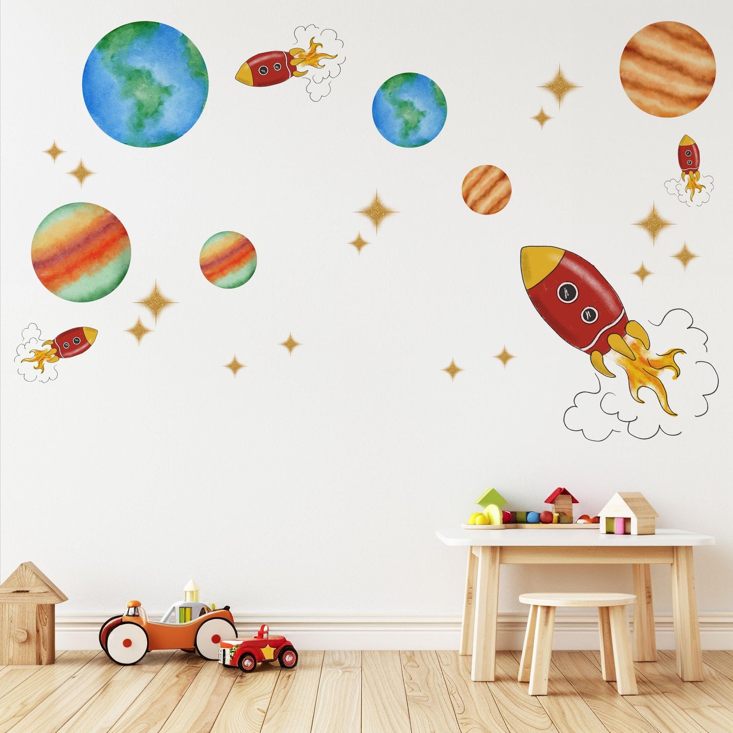 Space Wall Stickers Rocket Nursery Wall Decals Solar System Wall Decor Planet Wall Stickers Outer Space Nursery Decor, Boys Bedroom Stickers