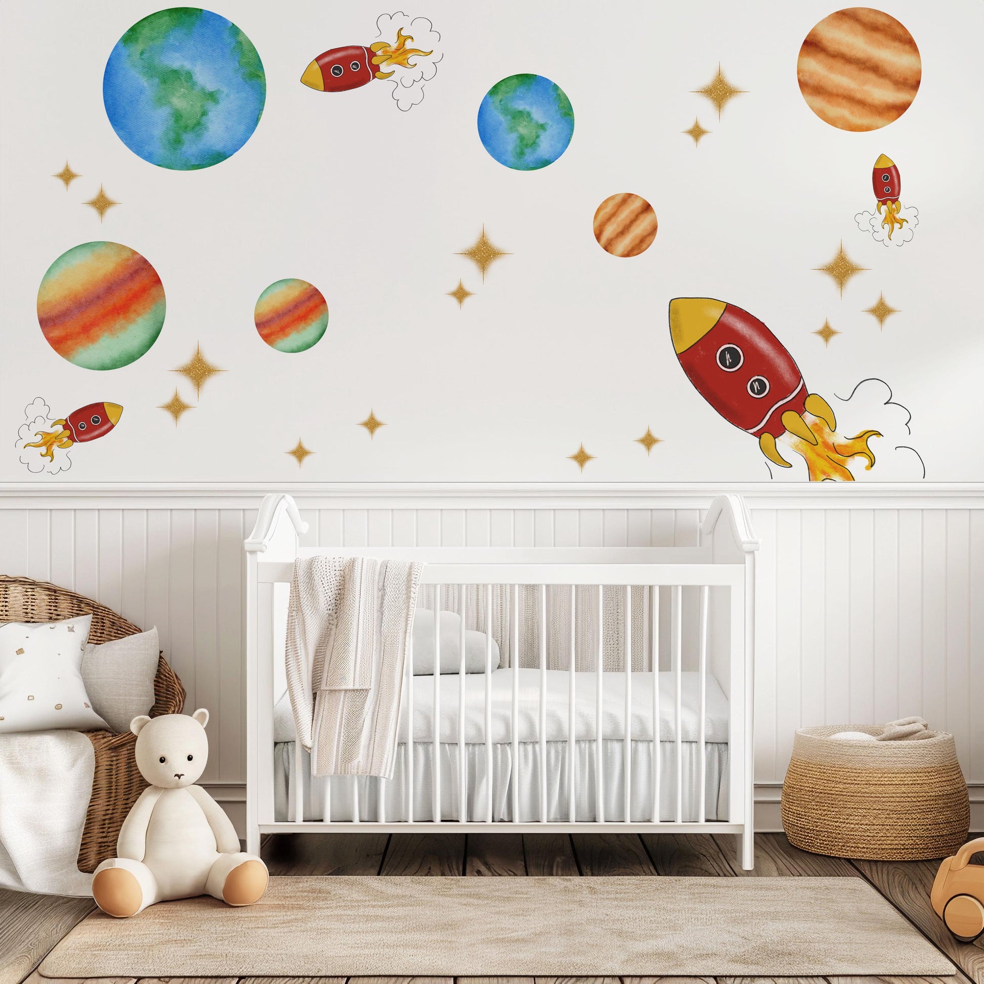 Space Wall Stickers Rocket Nursery Wall Decals Solar System Wall Decor Planet Wall Stickers Outer Space Nursery Decor, Boys Bedroom Stickers