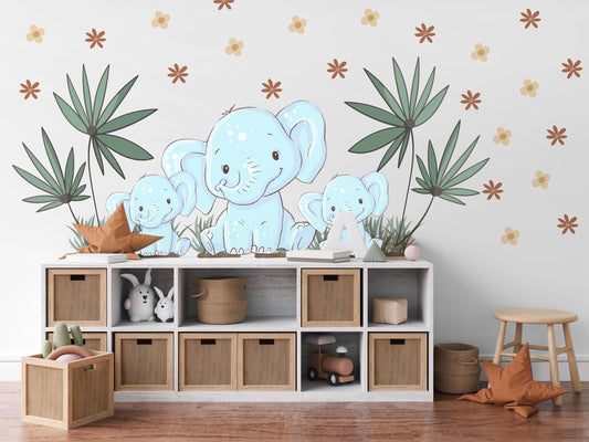 Elephant Nursery Wall Stickers Safari Wall Decals Jungle Nursery Decor Baby Elephant Wall Art, Neutral Nursery Stickers, Playroom Wall Decor