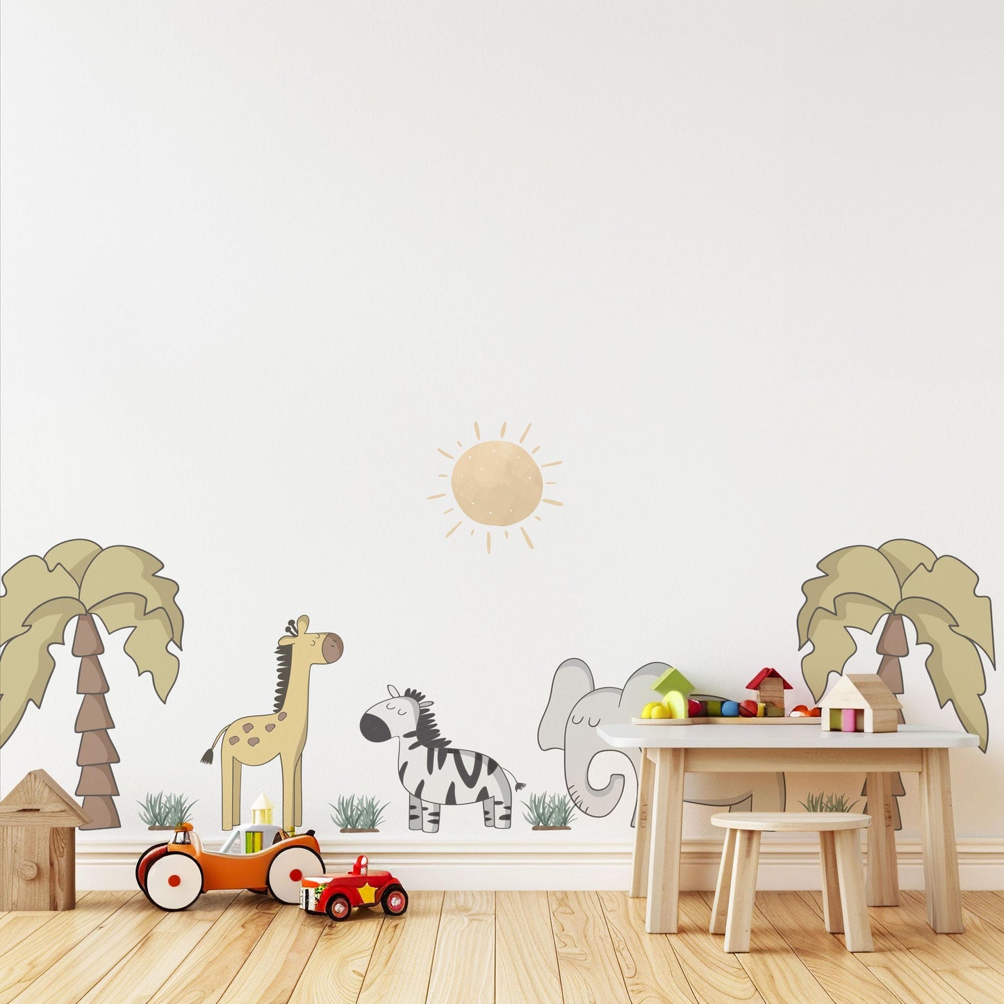 Safari Nursery Wall Stickers Elephant Giraffe Zebra Wall Decals Neutral Jungle Nursery Decor Safari Animal Wall Art, Baby Room Wall Stickers