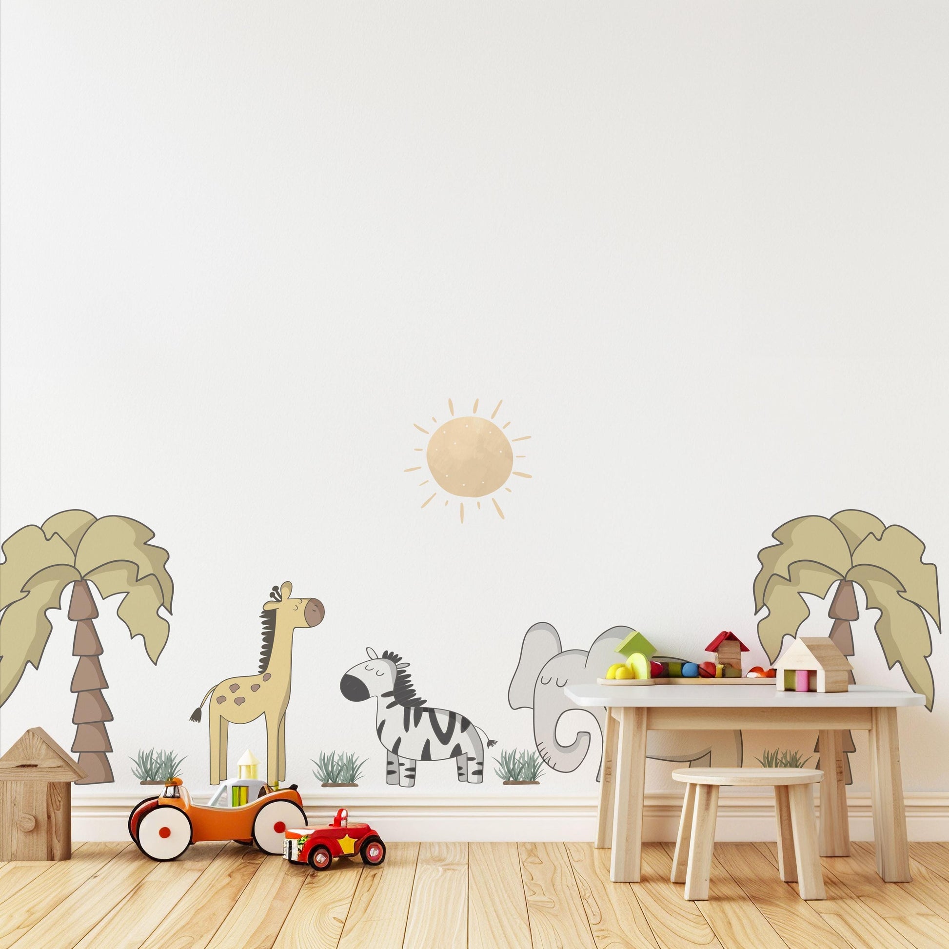 Safari Nursery Wall Stickers Elephant Giraffe Zebra Wall Decals Neutral Jungle Nursery Decor Safari Animal Wall Art, Baby Room Wall Stickers