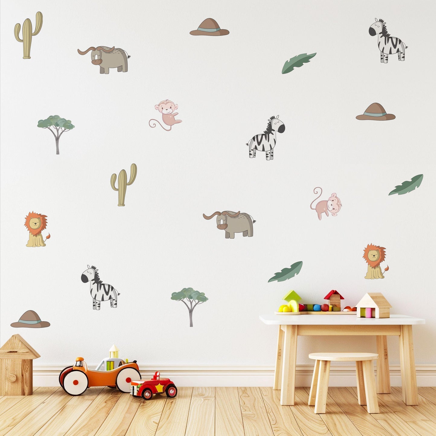 Safari Animal Wall Stickers Jungle Nursery Wall Decals Lion Zebra Monkey Decor Neutral Safari Nursery Baby Animal Wall Art Kids Room Sticker
