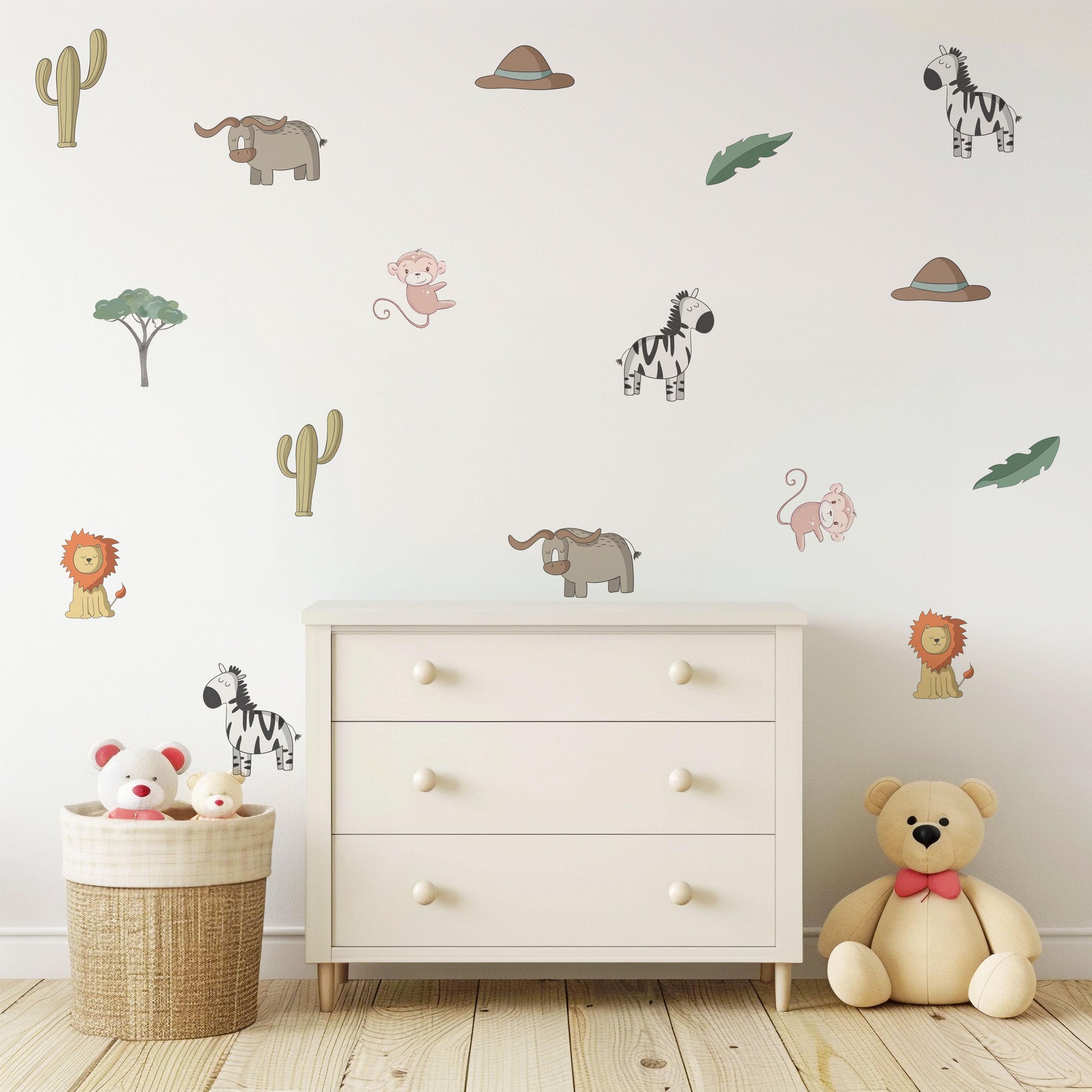Safari Animal Wall Stickers Jungle Nursery Wall Decals Lion Zebra Monkey Decor Neutral Safari Nursery Baby Animal Wall Art Kids Room Sticker