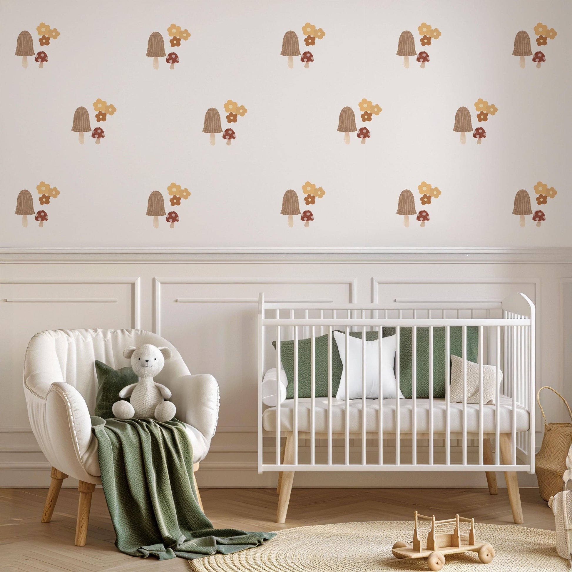 Woodland Mushroom Wall Stickers, Boho Nursery Decor, Neutral Nursery Wall Decals, Cottagecore Nursery Wall Art, Forest Mushroom Stickers