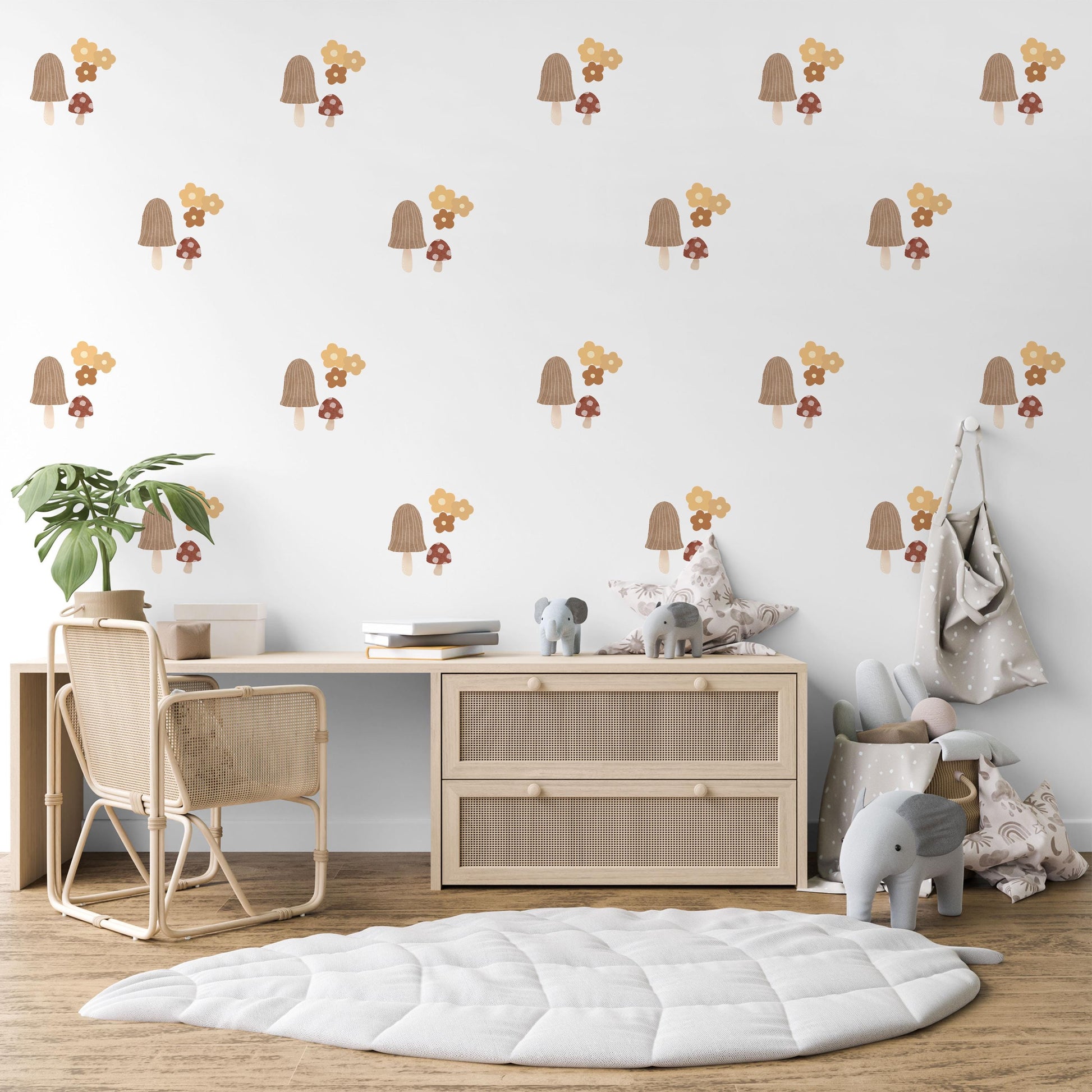 Woodland Mushroom Wall Stickers, Boho Nursery Decor, Neutral Nursery Wall Decals, Cottagecore Nursery Wall Art, Forest Mushroom Stickers