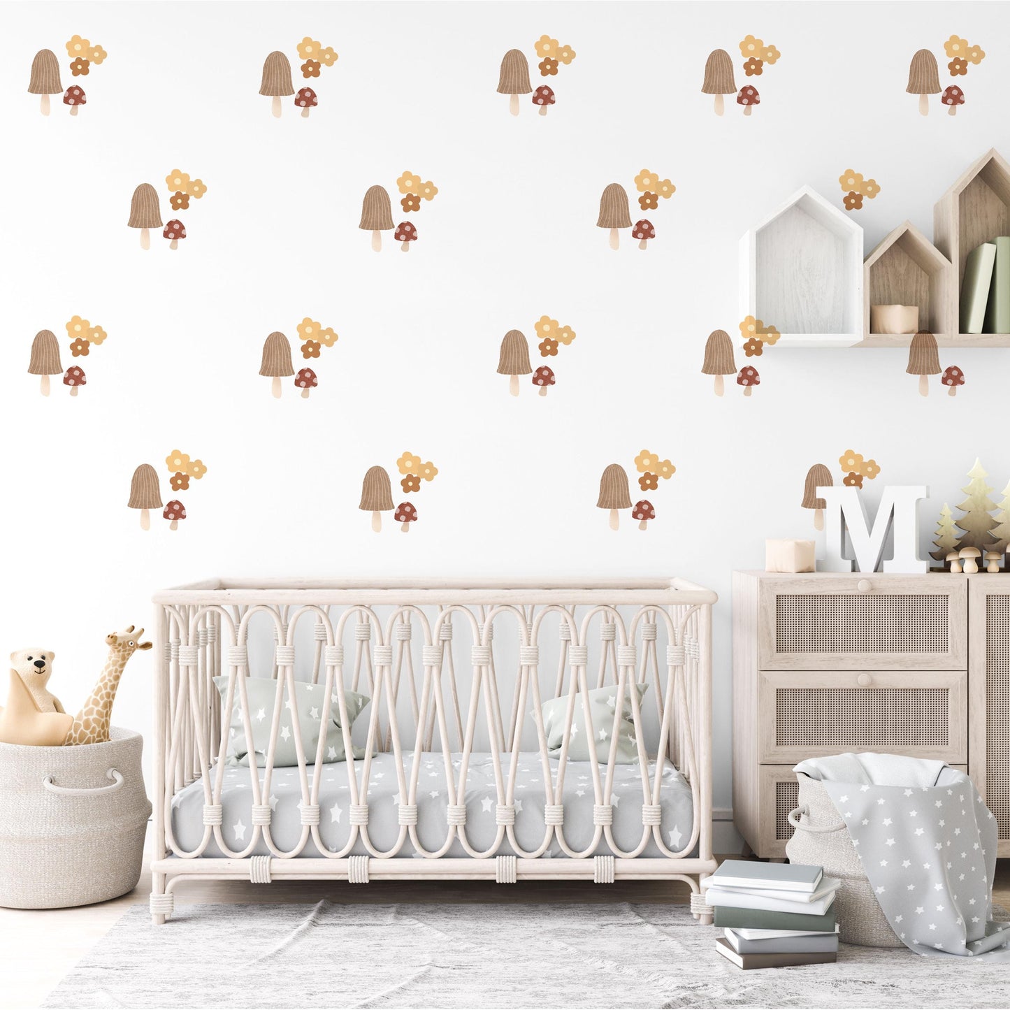 Woodland Mushroom Wall Stickers, Boho Nursery Decor, Neutral Nursery Wall Decals, Cottagecore Nursery Wall Art, Forest Mushroom Stickers