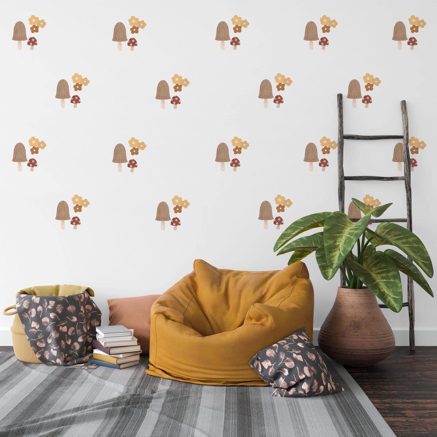 Woodland Mushroom Wall Stickers, Boho Nursery Decor, Neutral Nursery Wall Decals, Cottagecore Nursery Wall Art, Forest Mushroom Stickers