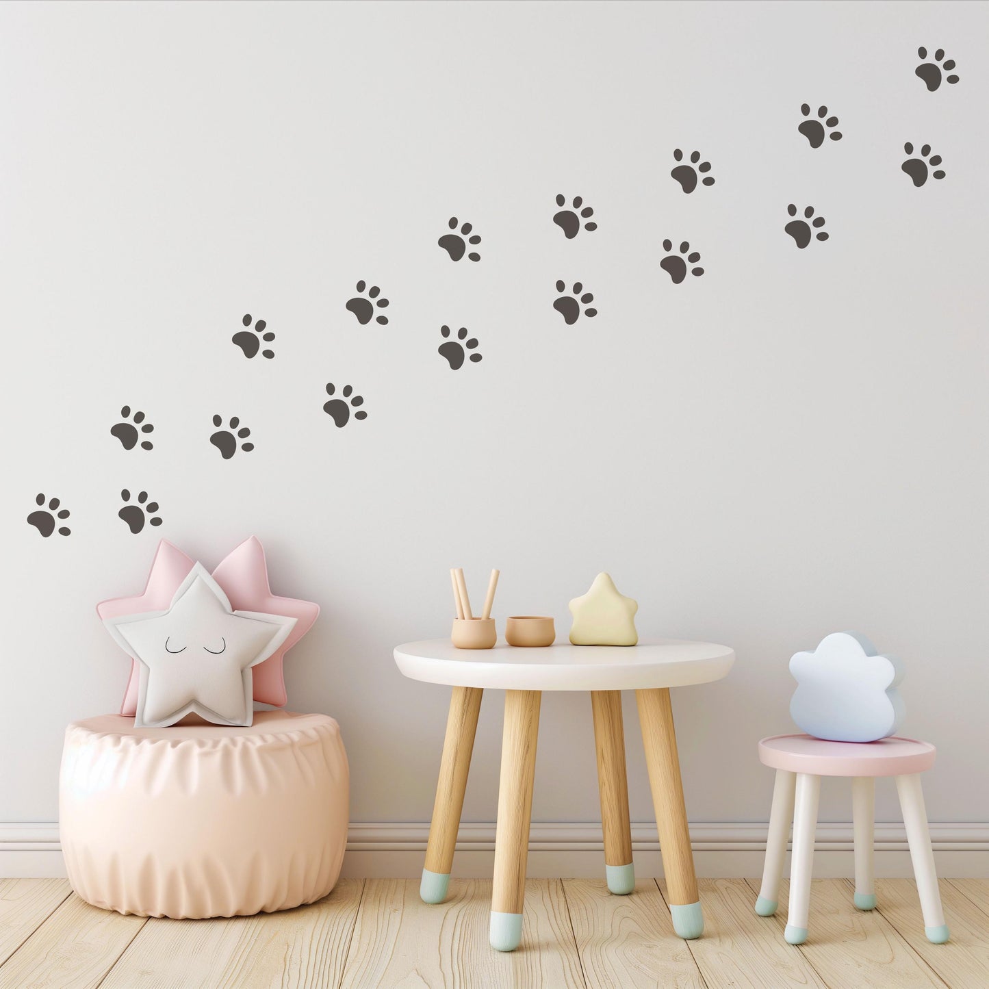 Dog Paw Print Wall Stickers for Kids Bedroom Puppy Nursery Decor Animal Footprint Wall Decals Neutral Playroom Wall Art Pet Lover Room Decor