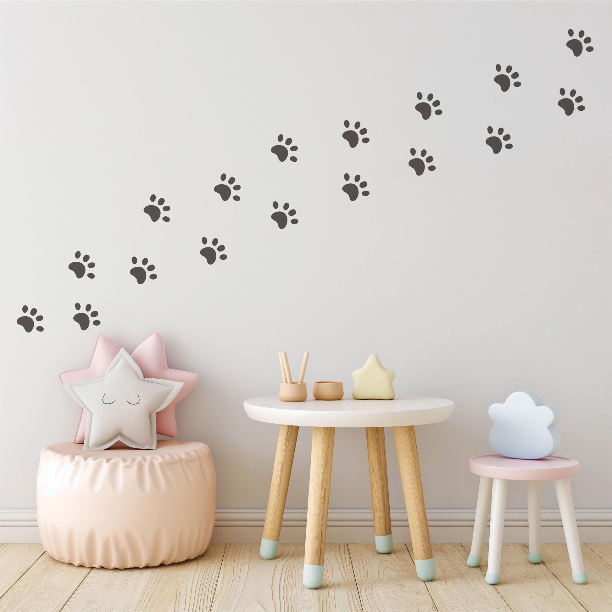 Dog Paw Print Wall Stickers for Kids Bedroom Puppy Nursery Decor Animal Footprint Wall Decals Neutral Playroom Wall Art Pet Lover Room Decor