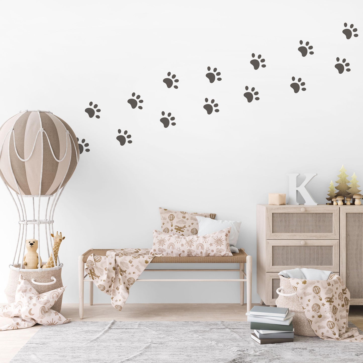 Dog Paw Print Wall Stickers for Kids Bedroom Puppy Nursery Decor Animal Footprint Wall Decals Neutral Playroom Wall Art Pet Lover Room Decor