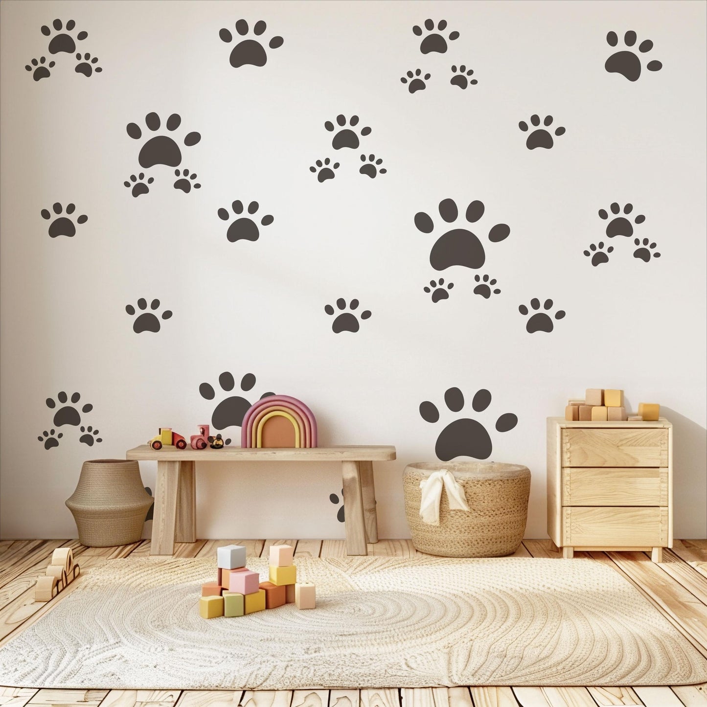 Dog Paw Print Wall Stickers for Nursery, Puppy Bedroom Decor, Pet Paw Decals, Neutral Kids Room Wall Art, Animal Footprint Playroom Stickers