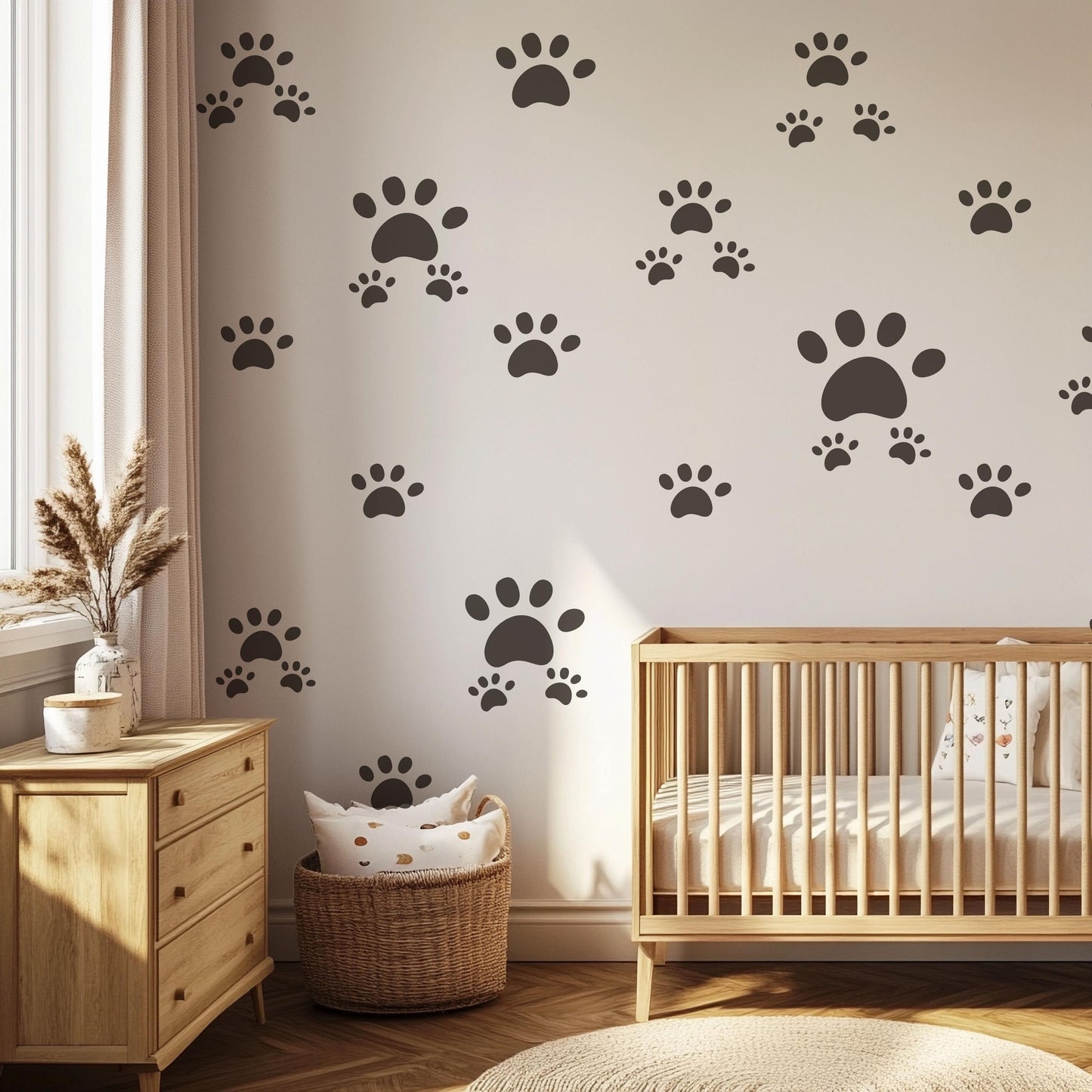 Dog Paw Print Wall Stickers for Nursery, Puppy Bedroom Decor, Pet Paw Decals, Neutral Kids Room Wall Art, Animal Footprint Playroom Stickers