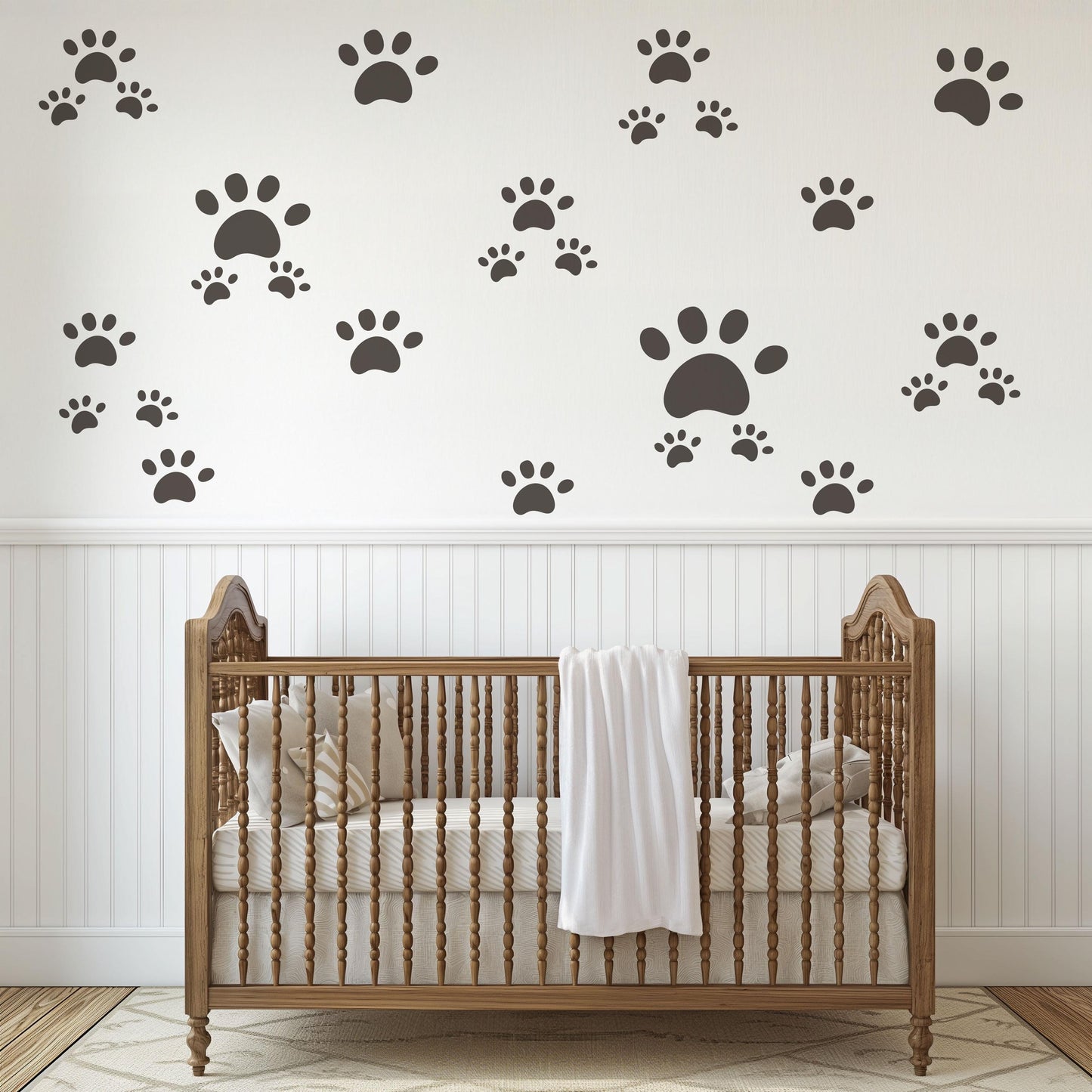 Dog Paw Print Wall Stickers for Nursery, Puppy Bedroom Decor, Pet Paw Decals, Neutral Kids Room Wall Art, Animal Footprint Playroom Stickers