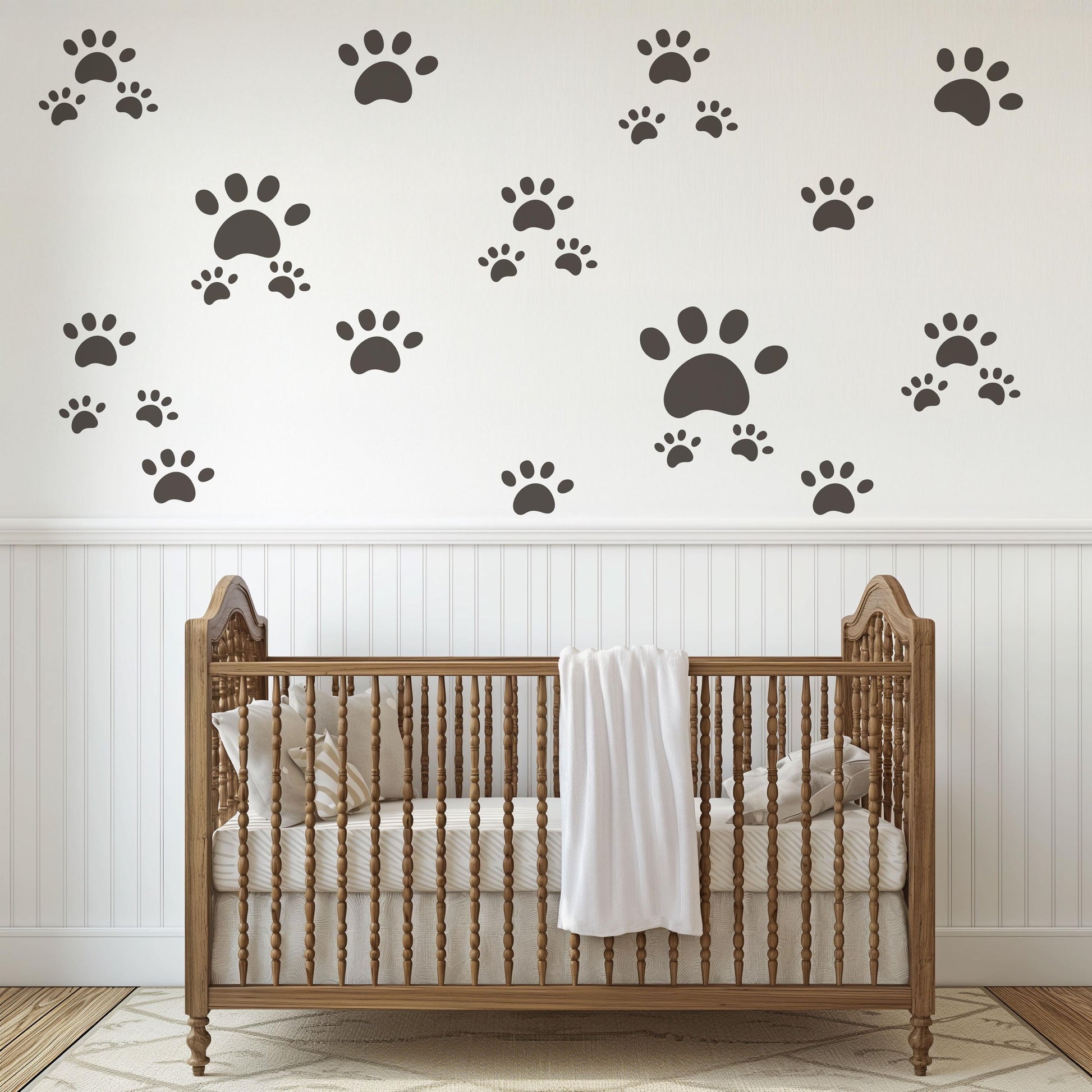 Dog Paw Print Wall Stickers for Nursery, Puppy Bedroom Decor, Pet Paw Decals, Neutral Kids Room Wall Art, Animal Footprint Playroom Stickers