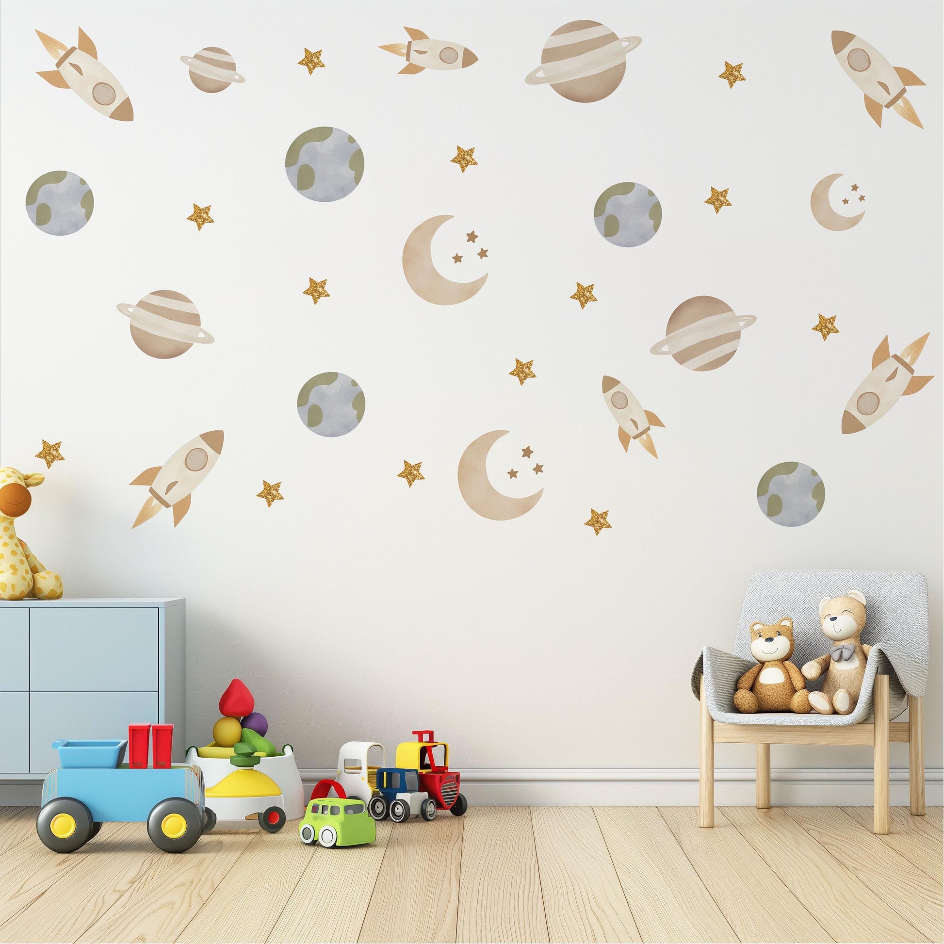 Space Wall Stickers Rocket Nursery Decor Planet Wall Decals Moon And Stars Bedroom Decor Solar System Kids Room Stickers