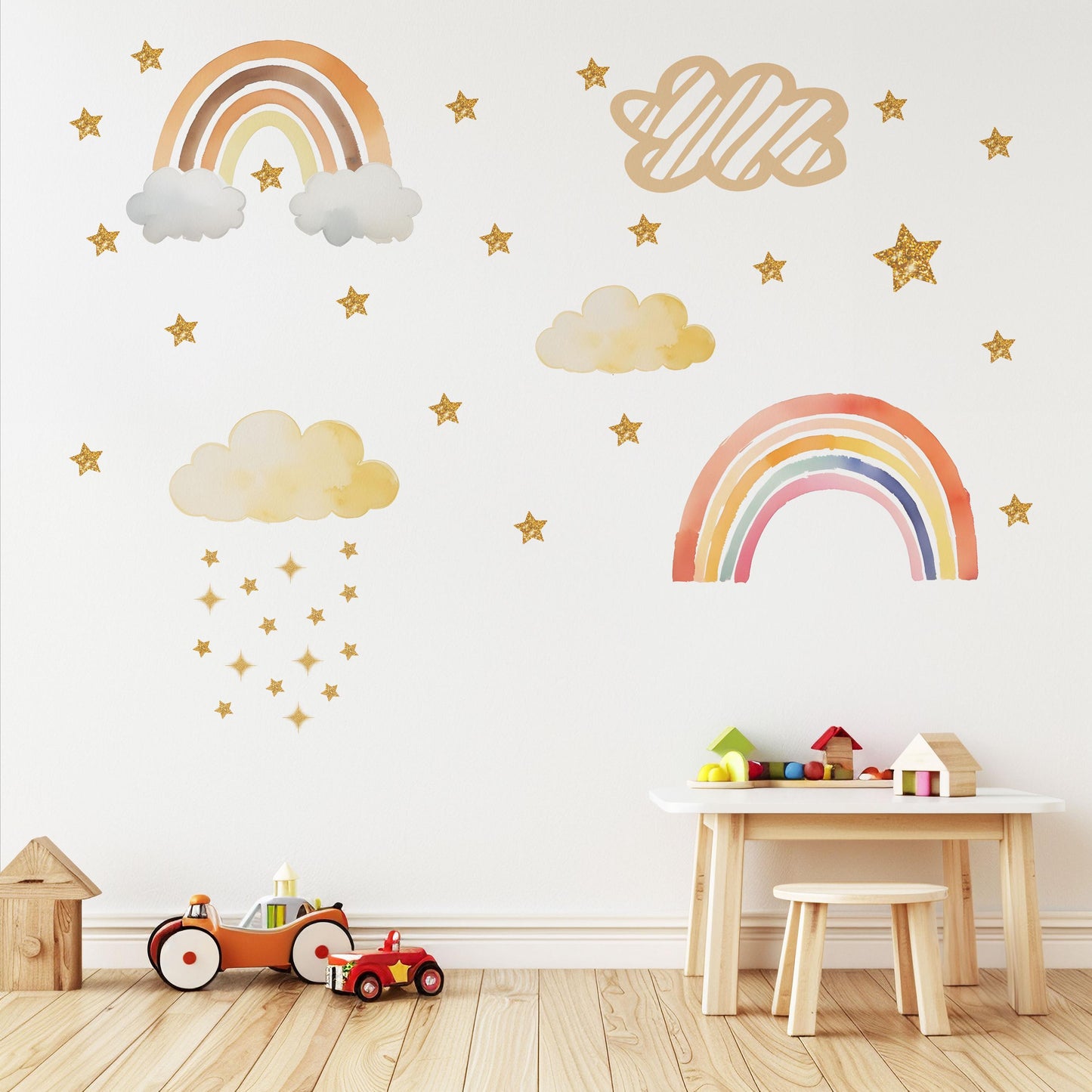 Rainbow Wall Decals Nursery, Rainbow Wall Stickers, Boho Nursery Decor, Cloud Wall Decals, Star Nursery Wall Stickers, Peel and Stick Decor